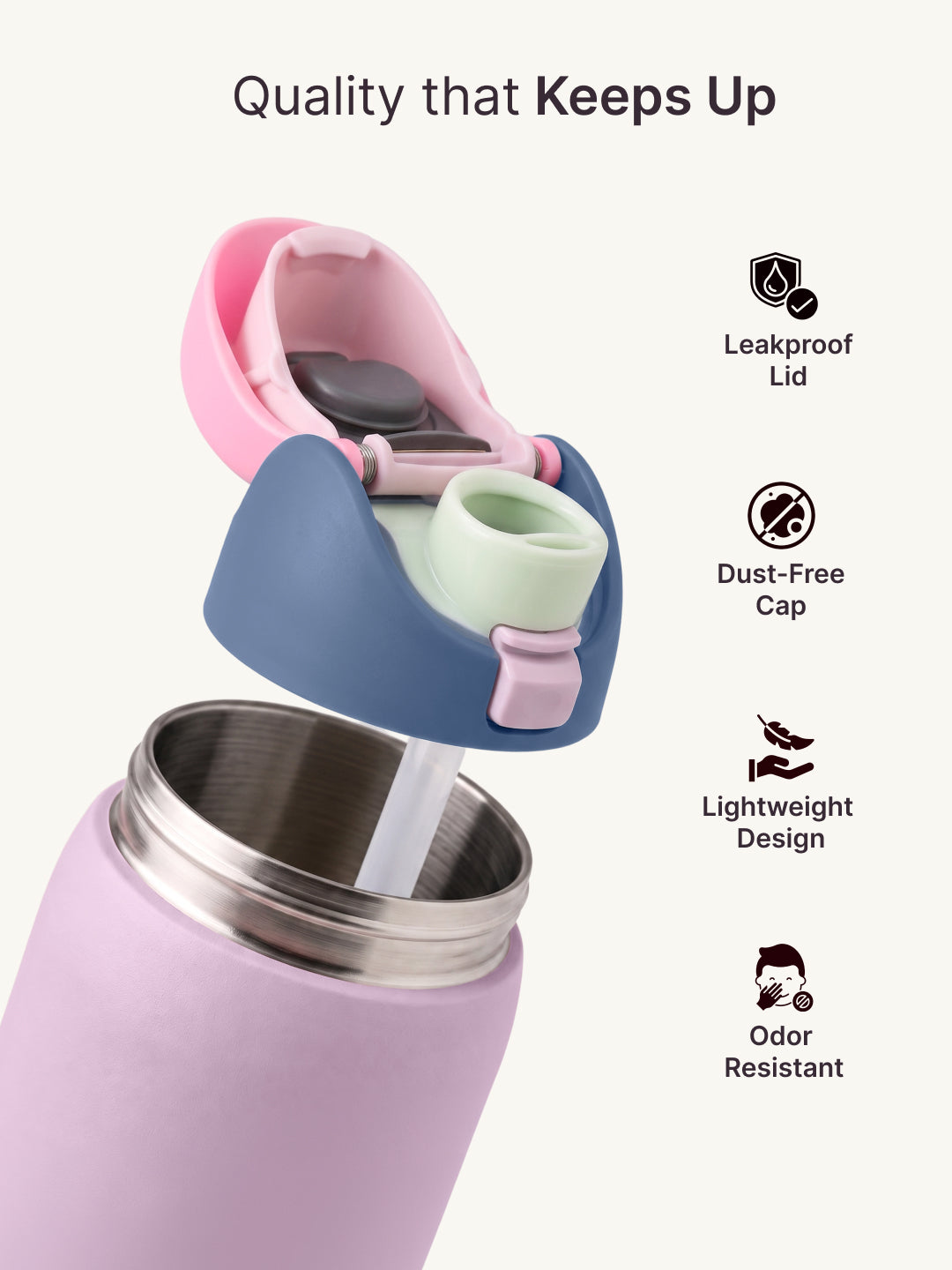 Cult Stainless Steel Water Bottle with Leakproof Dual Sip & Swig Design Cap & Carry Handle Pink