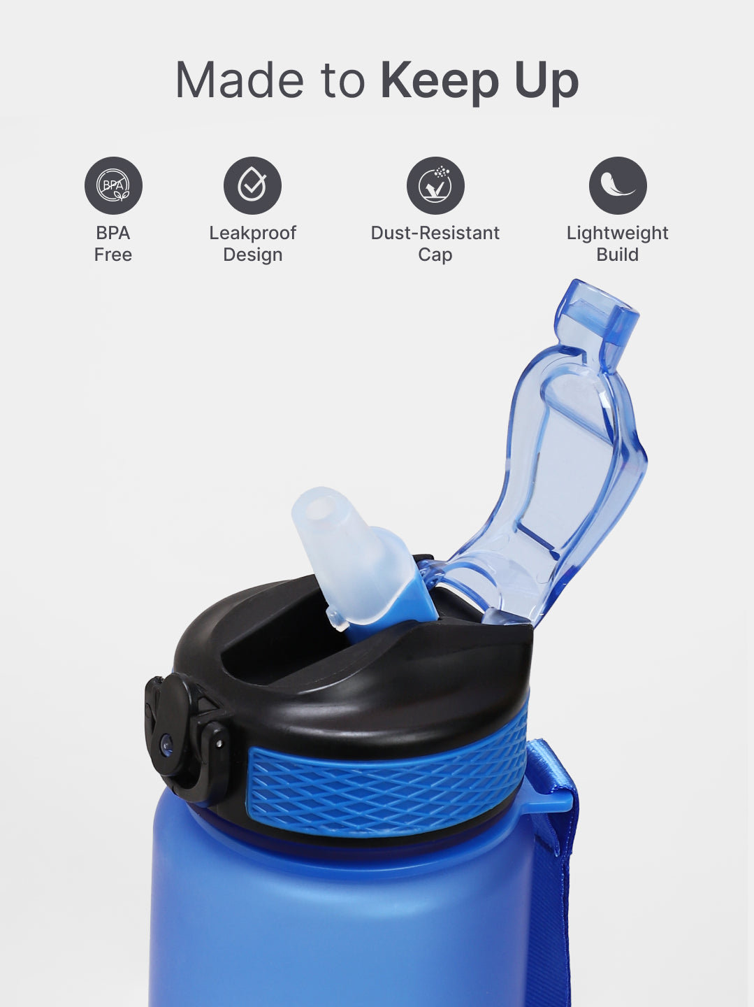 cult Motivational Bottle 1L Unisex Time Mark Sipper with Straw Blue