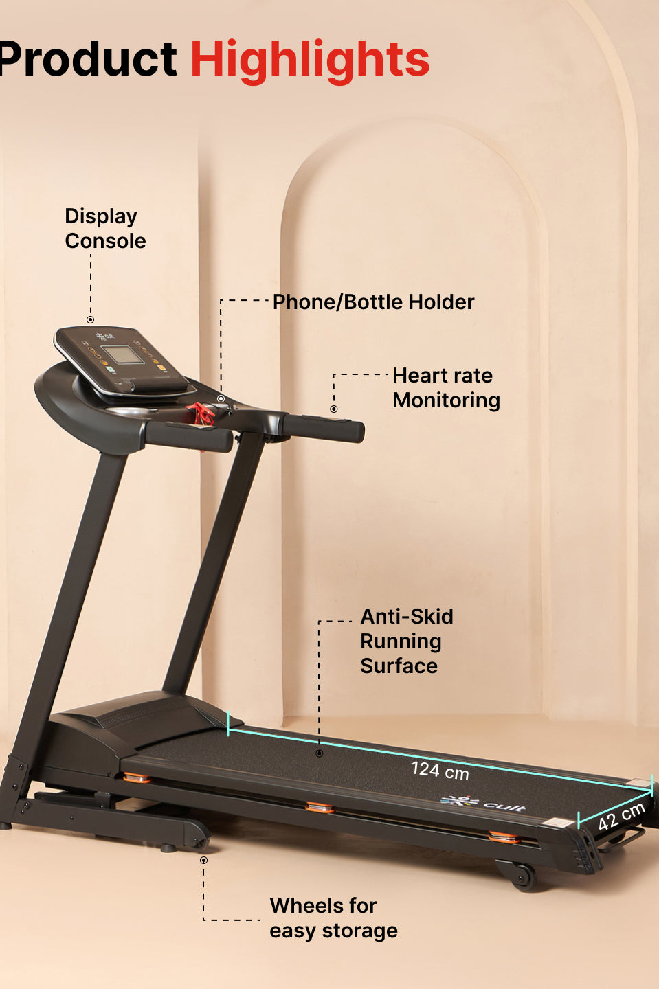 Cultrun S4 4HP Peak Treadmill | 15-level Auto-Incline | Max Weight-120kg | Max Speed-14.8kmph (with 6 months extended warranty)