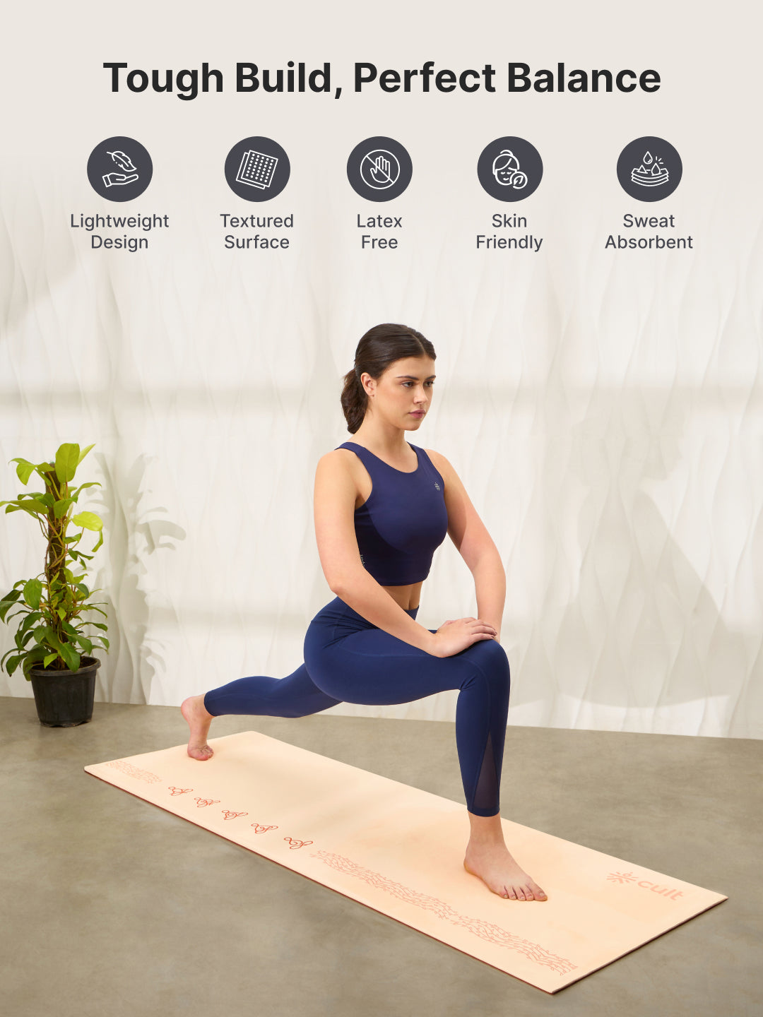 Cult TPE Yoga Mat 6mm with Carry Bag and Strap Non-Toxic Latex-Free; Anti-Slip; Extra-Thick Cushioning; Tear-Resistant; Travel Strap - Beige Pink