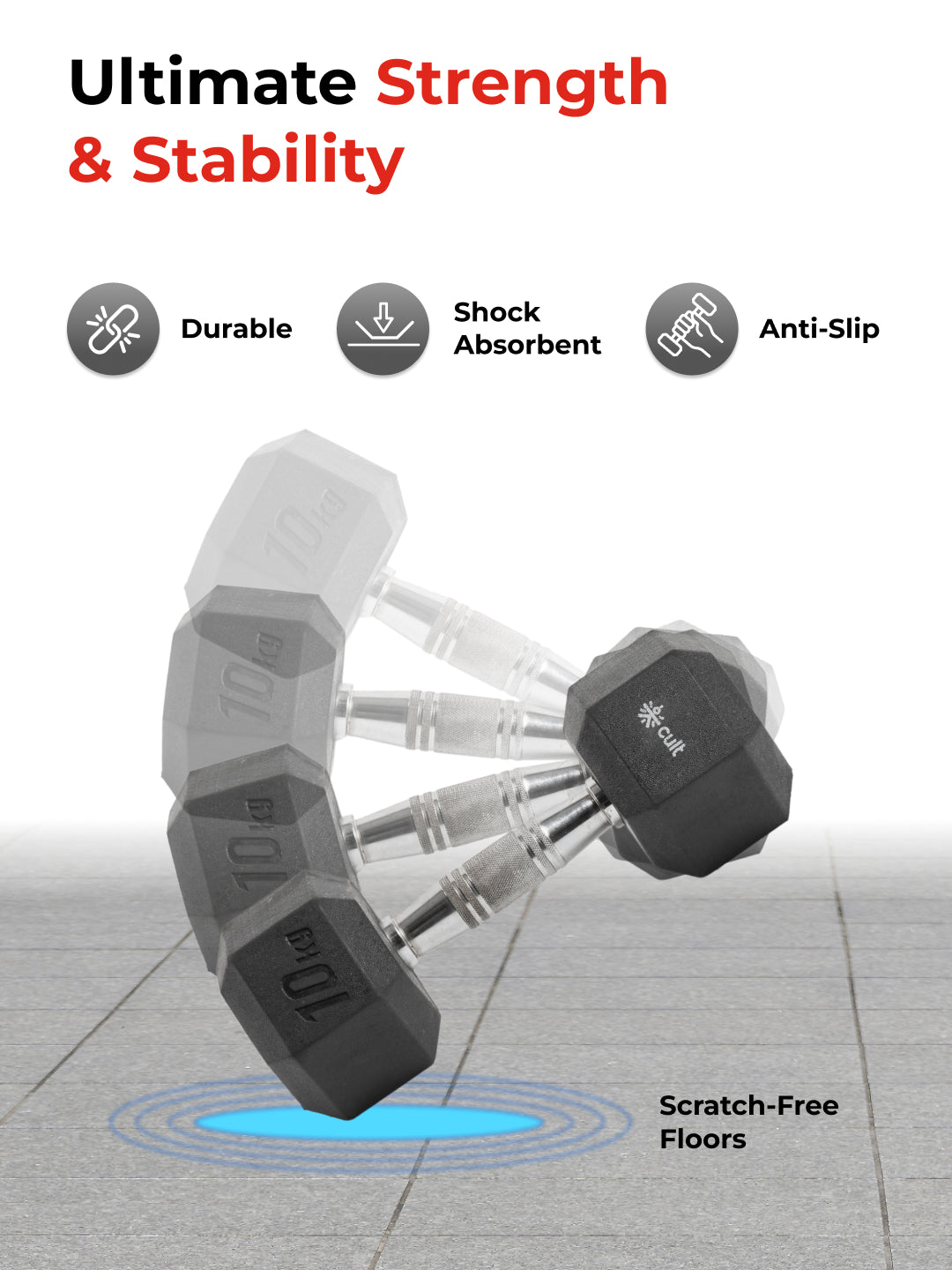 Cult 10Kg Hex Dumbbells For Home & Gym Exercises, Set of 2, (Black)