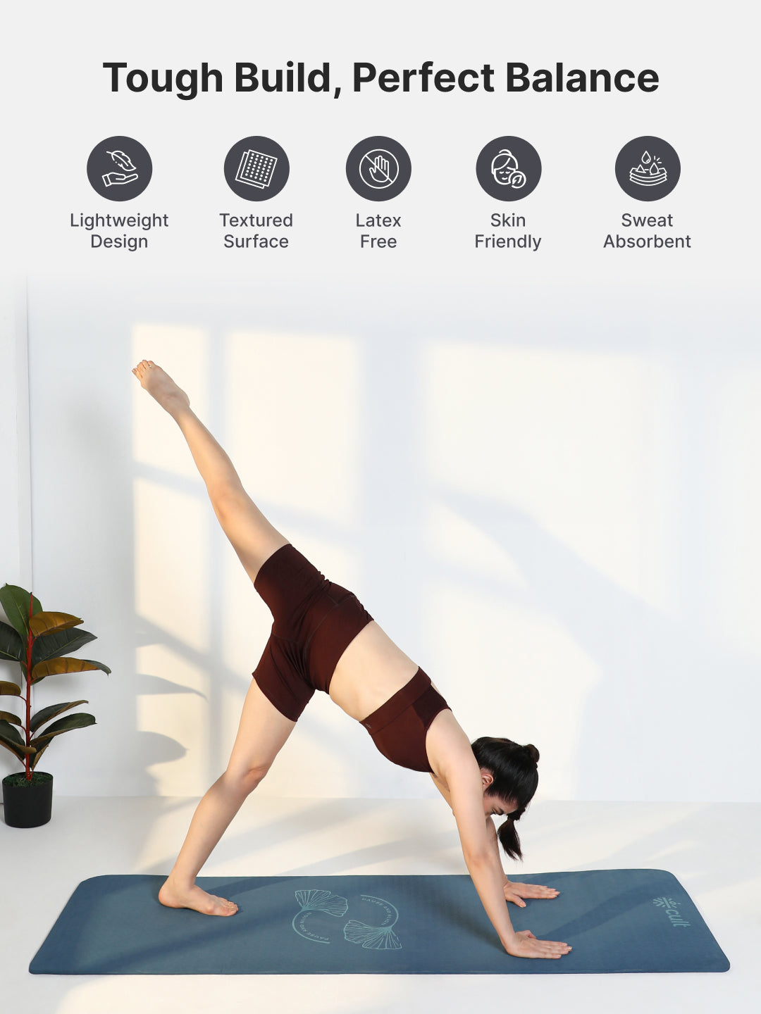 CULT TPE Yoga Mat 10mm Extra Thick with Carry Strap and Bag Non-Toxic, Latex-Free, Anti-Slip, Tear-Resistant & Lightweight Superior Cushioning for Joint Support, Meditation & Home Workouts- Teal