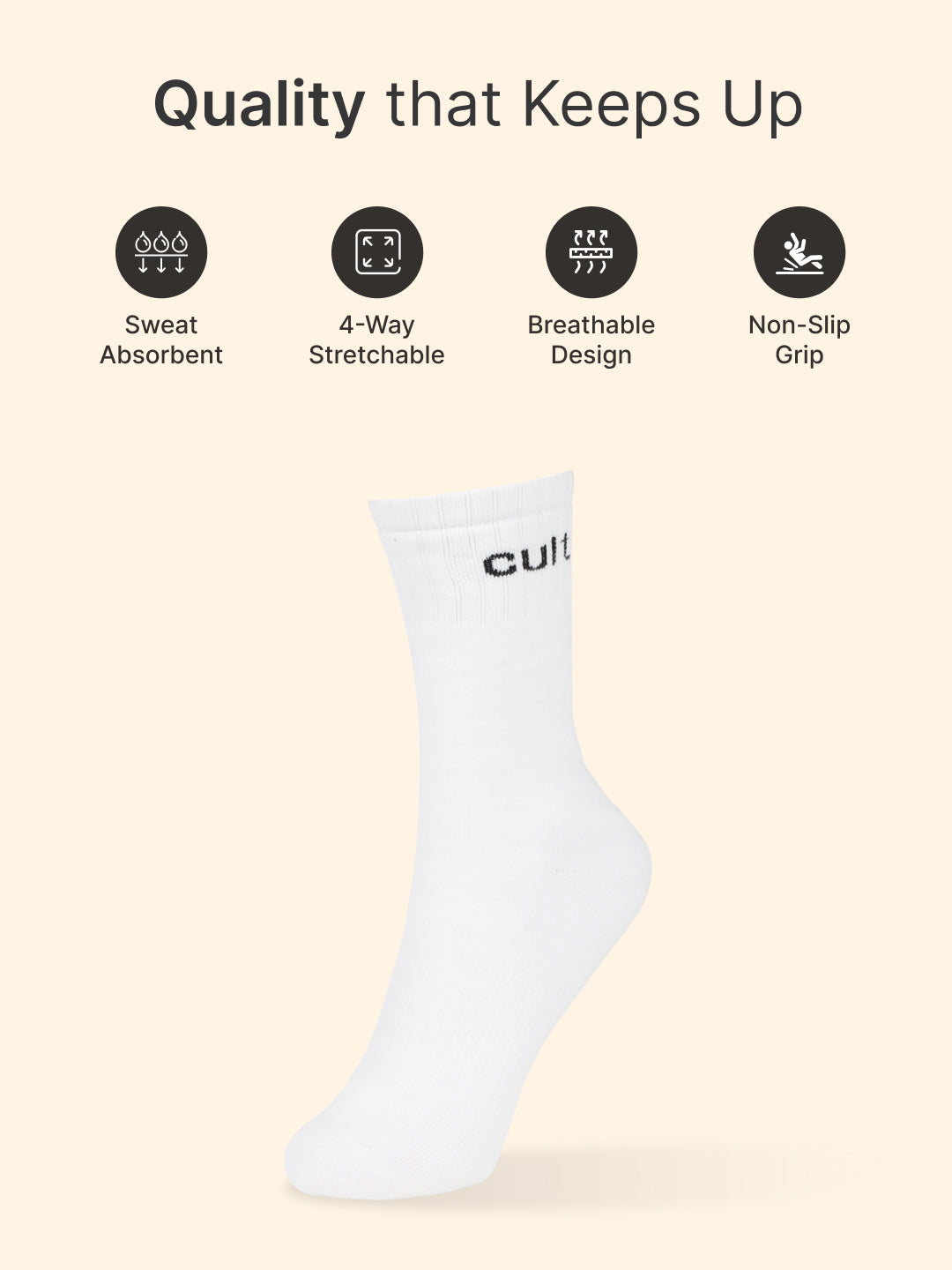 Sports Crew Length Pack of 2 White Men's Cotton Socks