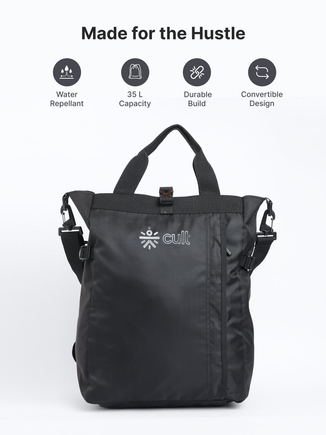 Work to Play Laptop Backpack 35L - Water-Repellent, Multi-Functional Bag with Trolley Sleeve & Shoe Cover Black