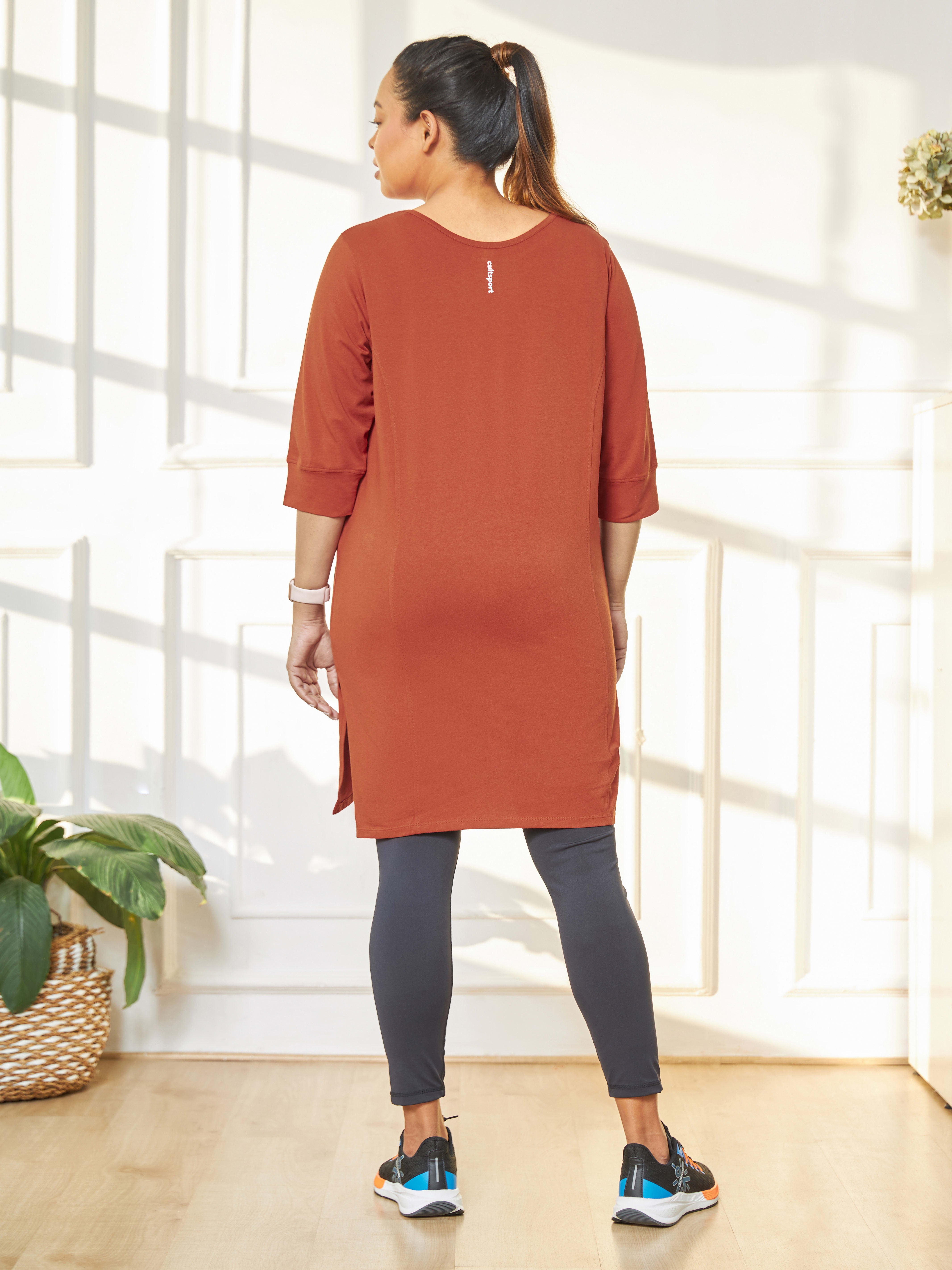 Solid Activ-Kurti with Side Pocket For Women - Rust