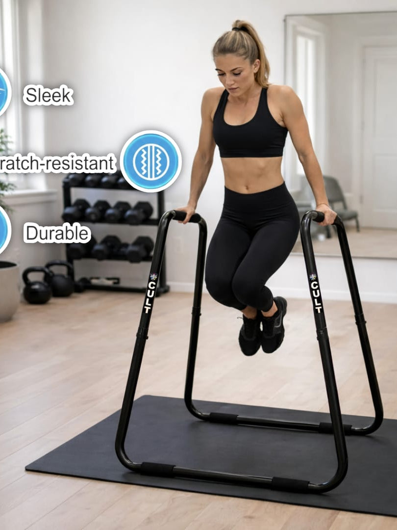 Cult Heavy-Duty Dip Bar for Strength Training | 150 kg Weight Capacity | Non-Slip handle Grips with Stable Leveling | Perfect for home Gym