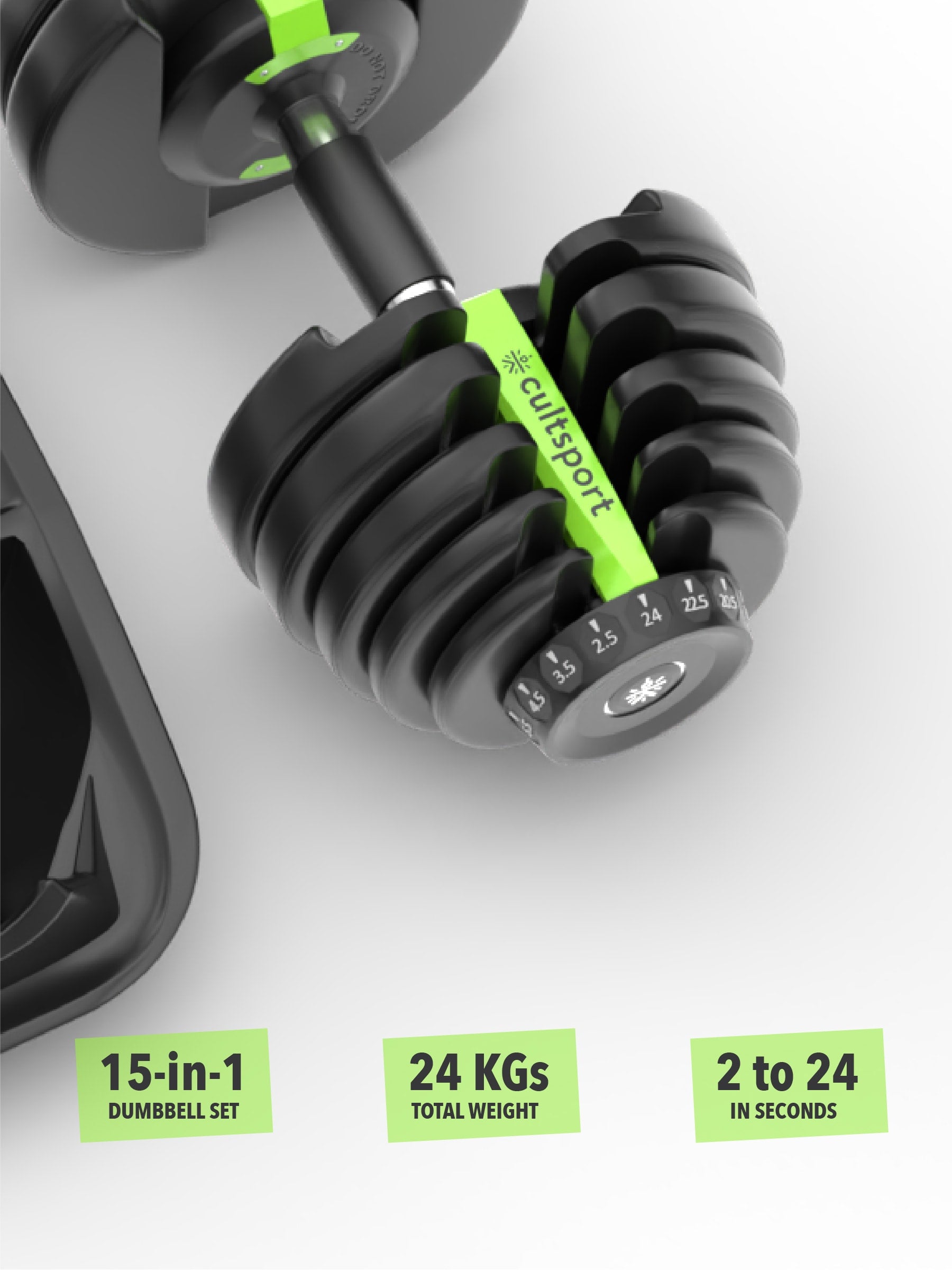 Cult 24x2 kg Compact Adjustable Dumbbells (2.5kg to 24kg), Easy Weight Change: 15-in-1 (Pair of 2-24Kg adjustable Dumbbells) (6 Months extended Warranty only on Cultstore.com)