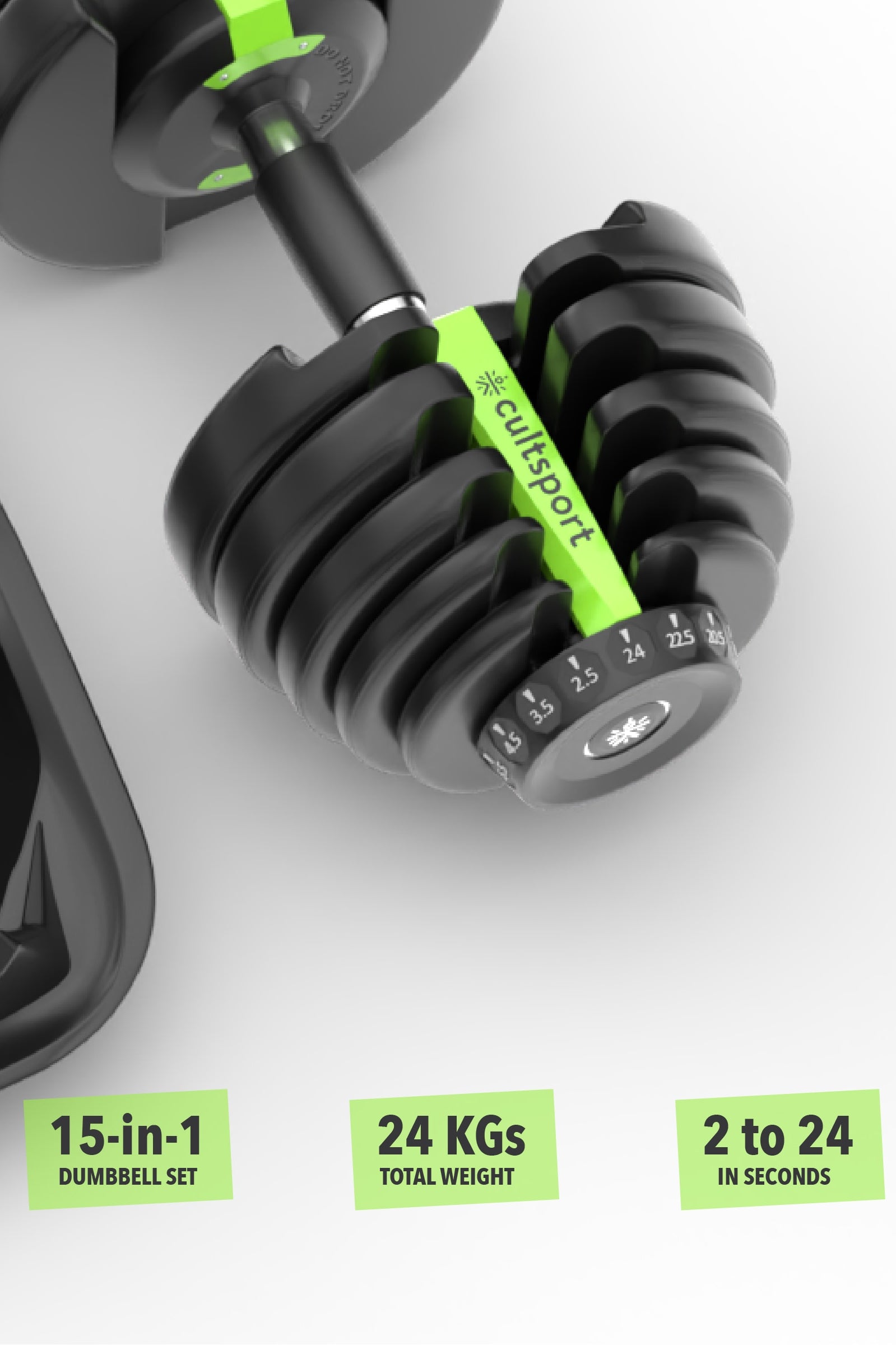 Cult 24x2 kg Compact Adjustable Dumbbells (2.5kg to 24kg), Easy Weight Change: 15-in-1 (Pair of 2-24Kg adjustable Dumbbells) (6 Months extended Warranty only on Cultstore.com)