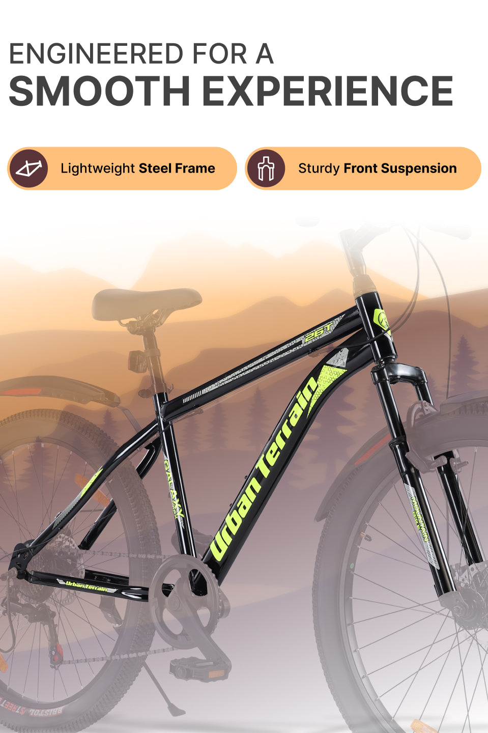 Galaxy Max Mountain Bike Steel 7 Speed Cycle 26 inch Tyre, Green With Front Suspension, Single Wall Rim and Dual Disc Brakes Ideal For 5 ft to 5.7 ft, Free Trainer Sessions and Cycling Event