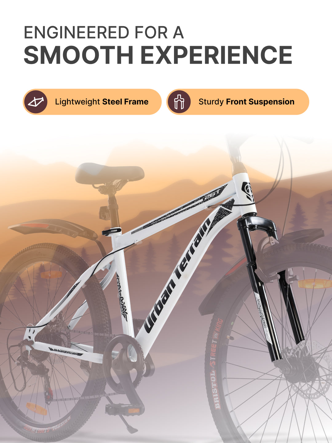 Galaxy Max Mountain Bike Steel 7 Speed Cycle 26 inch Tyre, White With Front Suspension, Single Wall Rim and Dual Disc Brakes Ideal For 5 ft to 5.7 ft
