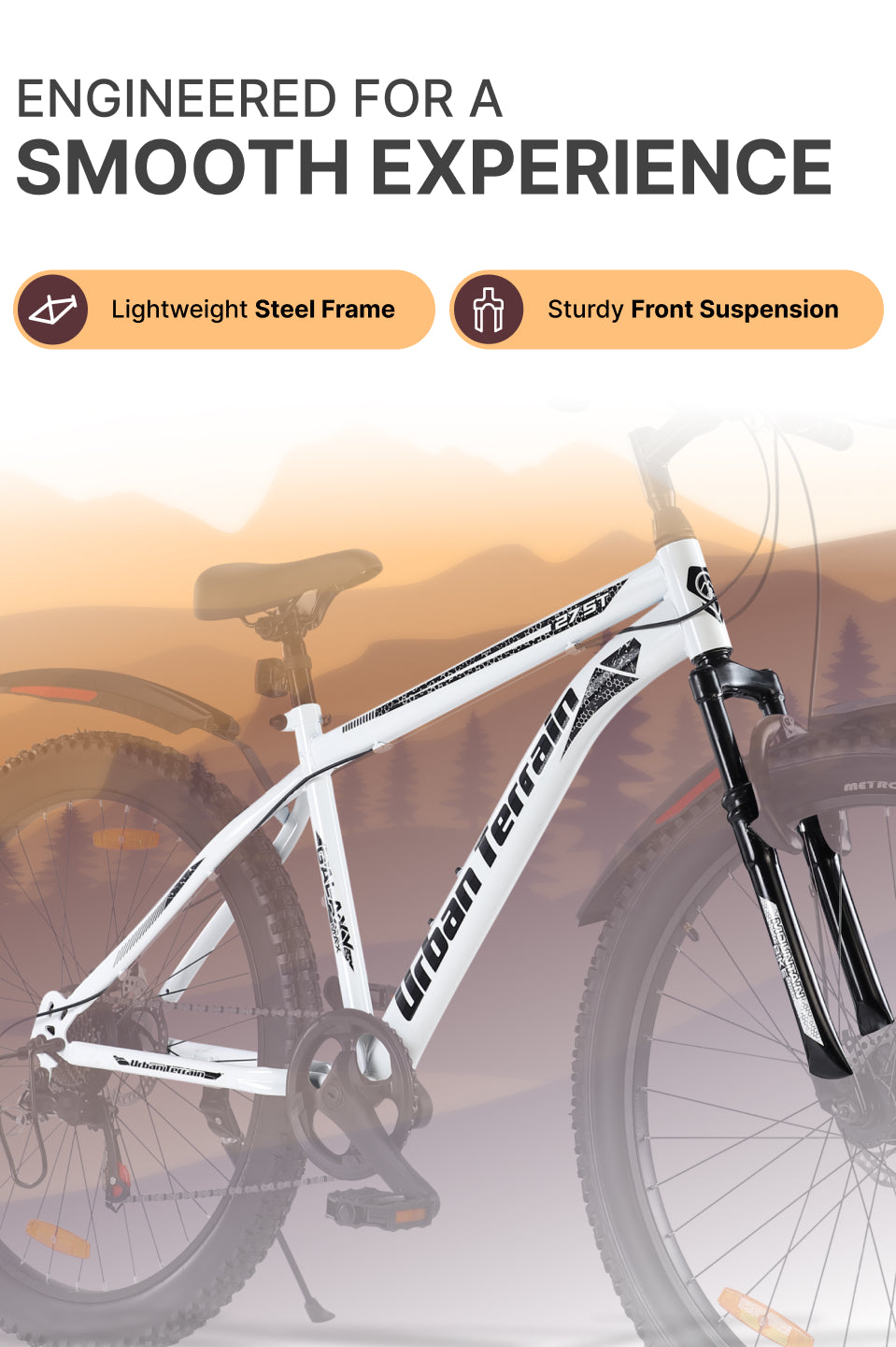 Galaxy Max Mountain Bike Steel 7 Speed Cycle 27.5 inch Tyre, White With Front Suspension, Single Wall Rim and Dual Disc Brakes Ideal For 5.2 ft to 6 ft