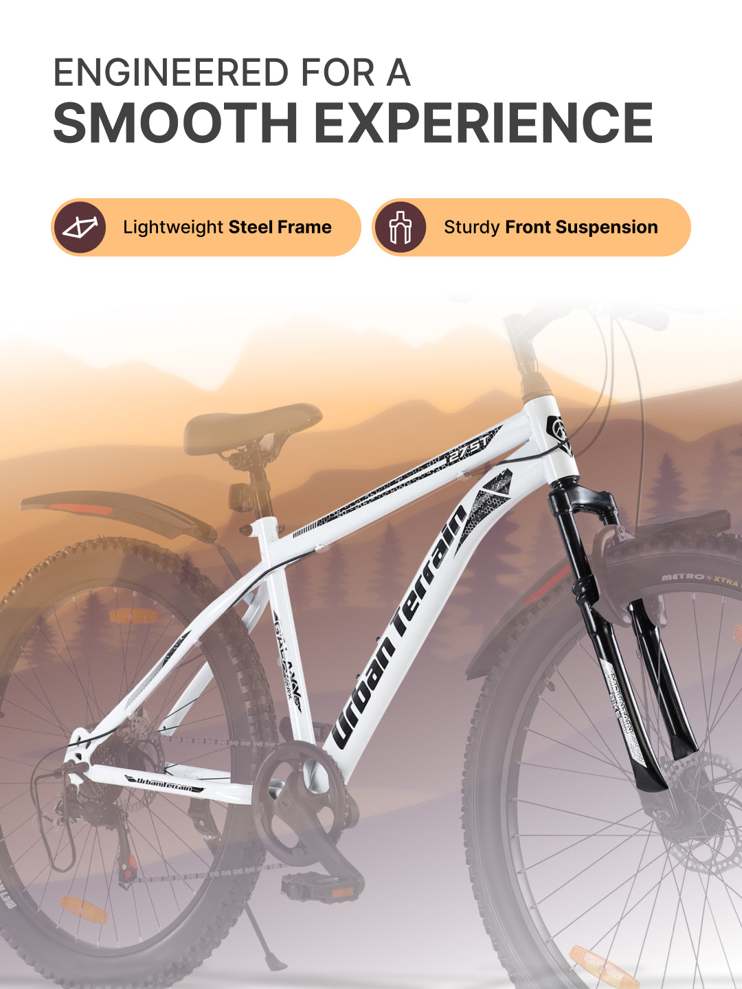 Galaxy Max Mountain Bike Steel 7 Speed Cycle 27.5 inch Tyre, White With Front Suspension, Single Wall Rim and Dual Disc Brakes Ideal For 5.2 ft to 6 ft