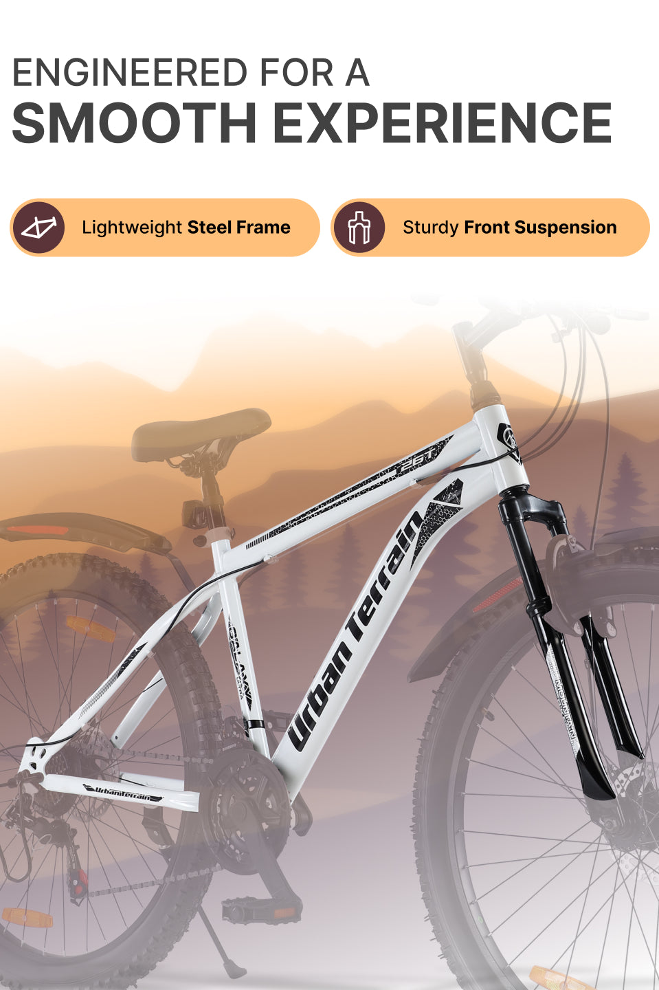 Galaxy Ultra Mountain Bike Steel 21 Speed Cycle 26 inch Tyre, White With Front Suspension, Single Wall Rim and Dual Disc Brakes Ideal For 5 ft to 5.7 ft