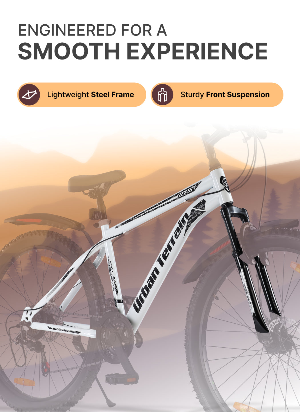 Galaxy Ultra Mountain Bike Steel 21 Speed Cycle 27.5 inch Tyre, White With Front Suspension, Single Wall Rim and Dual Disc Brakes Ideal For 5.2 ft to 6 ft