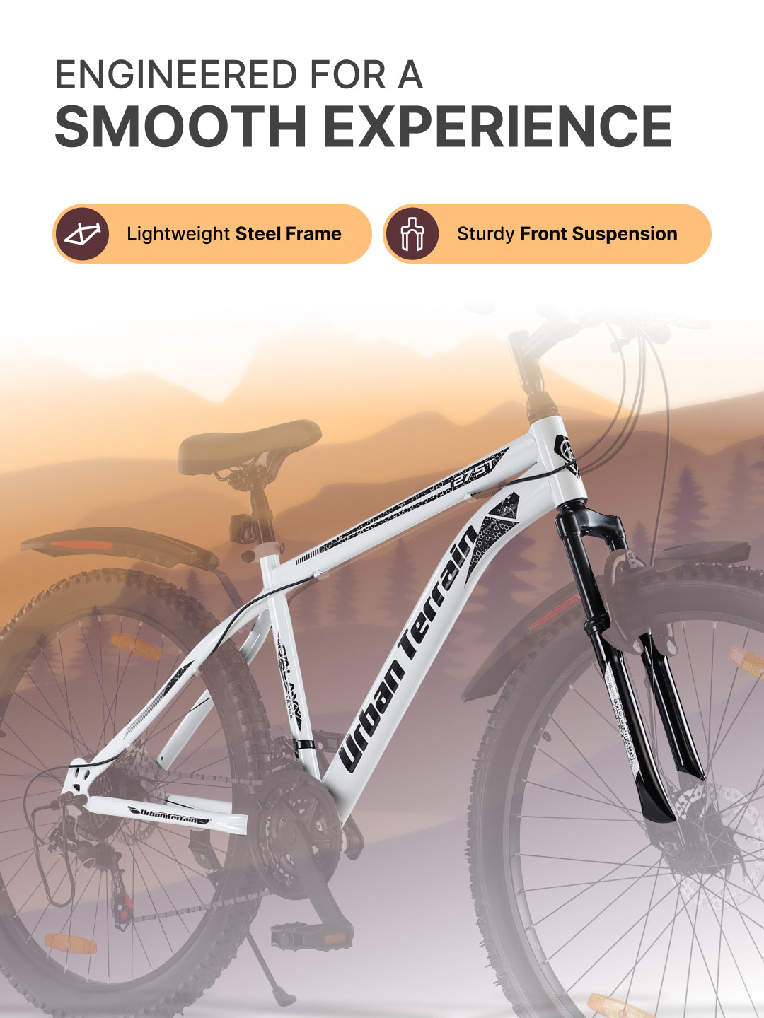 Galaxy Ultra Mountain Bike Steel 21 Speed Cycle 27.5 inch Tyre, White With Front Suspension, Single Wall Rim and Dual Disc Brakes Ideal For 5.2 ft to 6 ft