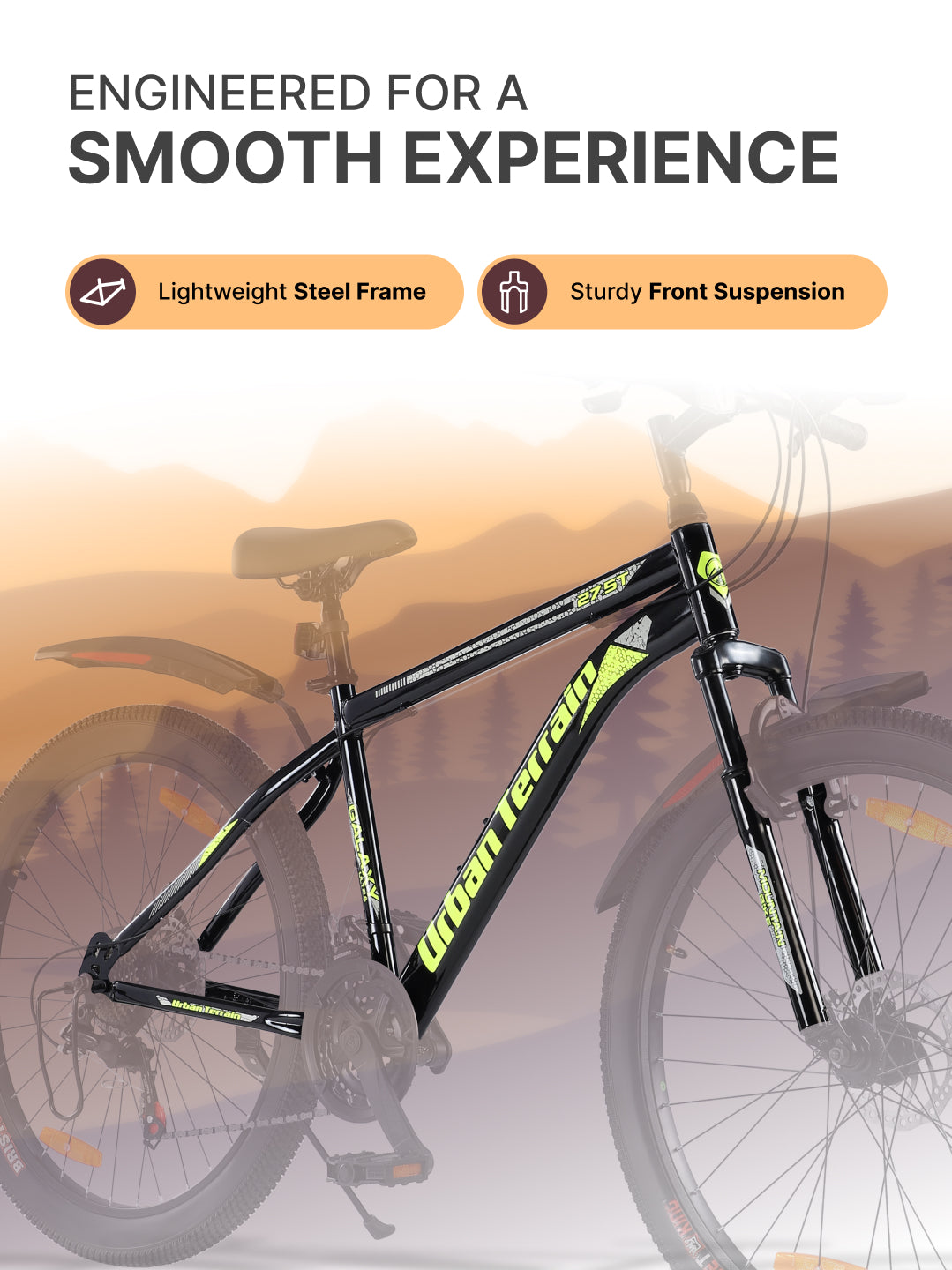 Galaxy Ultra Mountain Bike Steel 21 Speed Cycle 27.5 inch Tyre, Green With Front Suspension, Single Wall Rim and Dual Disc Brakes Ideal For 5.2 ft