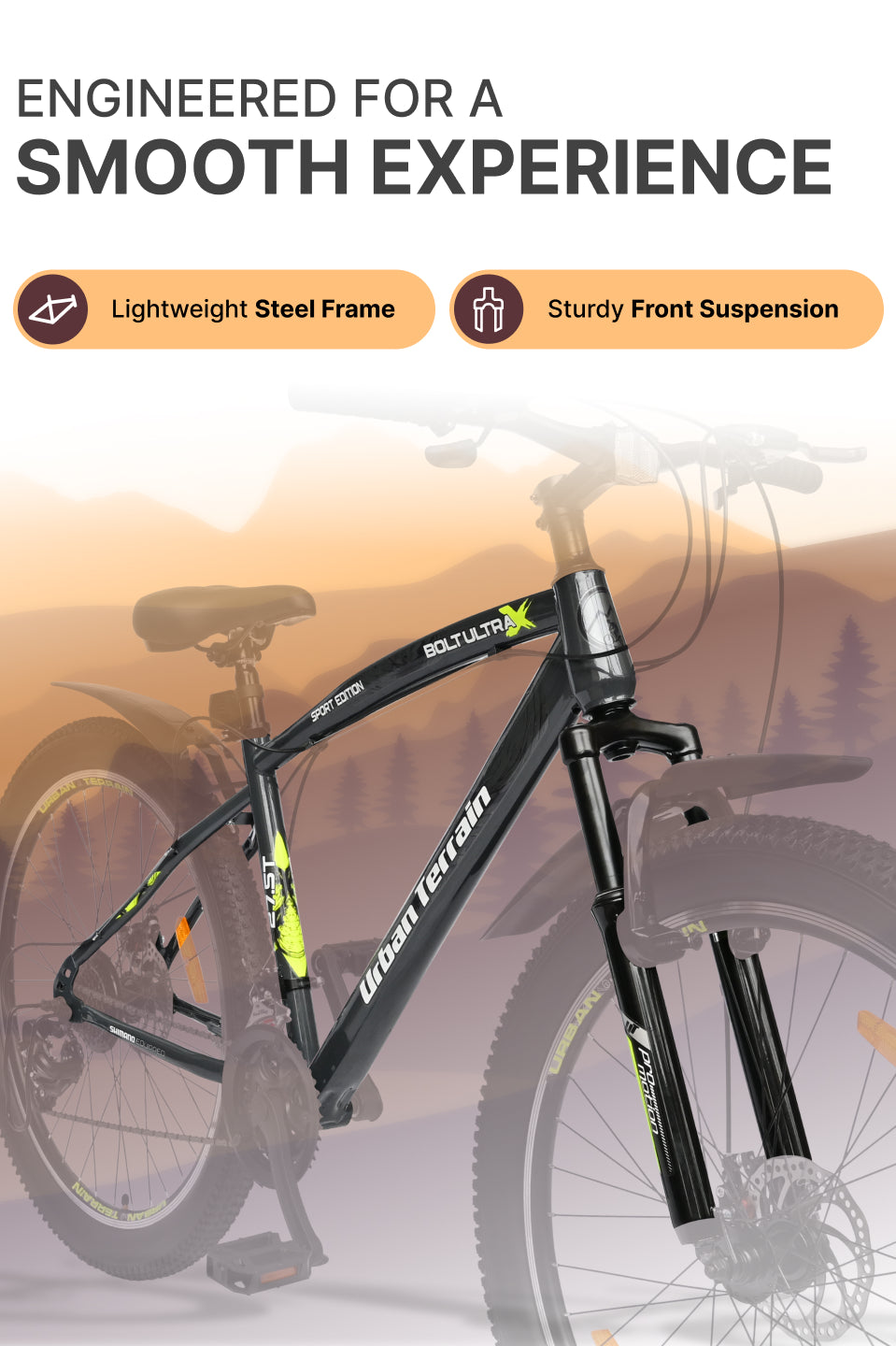 Bolt Ultra Mountain Bike Steel 21 Speed Cycle 27.5 inch Tyre, Grey With Front Suspension, Double Wall Rim and Dual Disc Brakes, Ideal For 5.2 ft to 6 ft