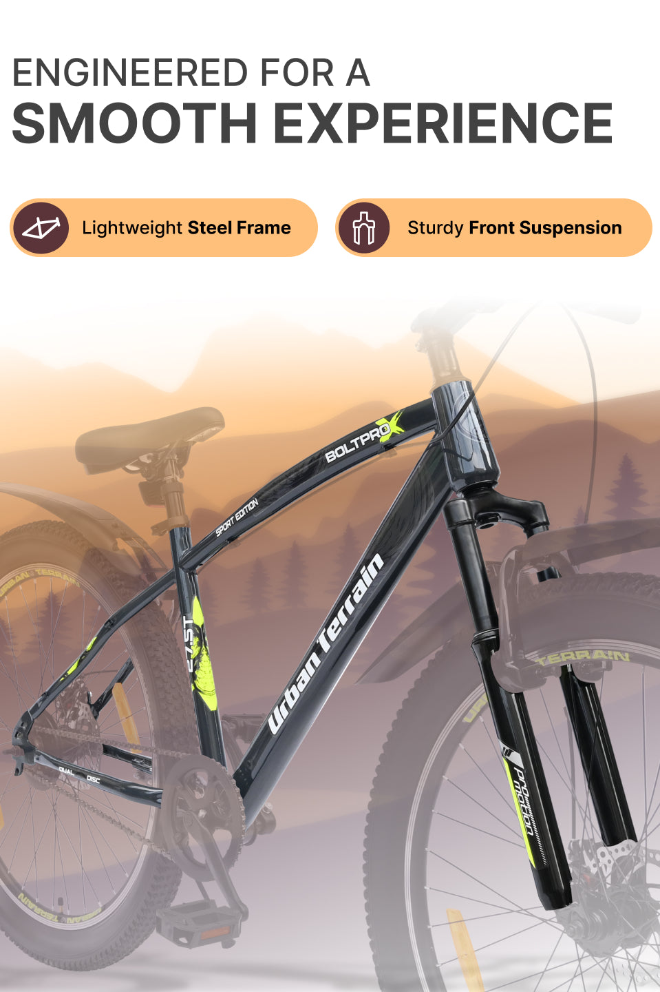 Bolt Pro Mountain Bike Steel Single Speed 27.5 inch Tyre with Dual Disc Brakes, Front Suspension, Double Wall Alloy Rim, Grey