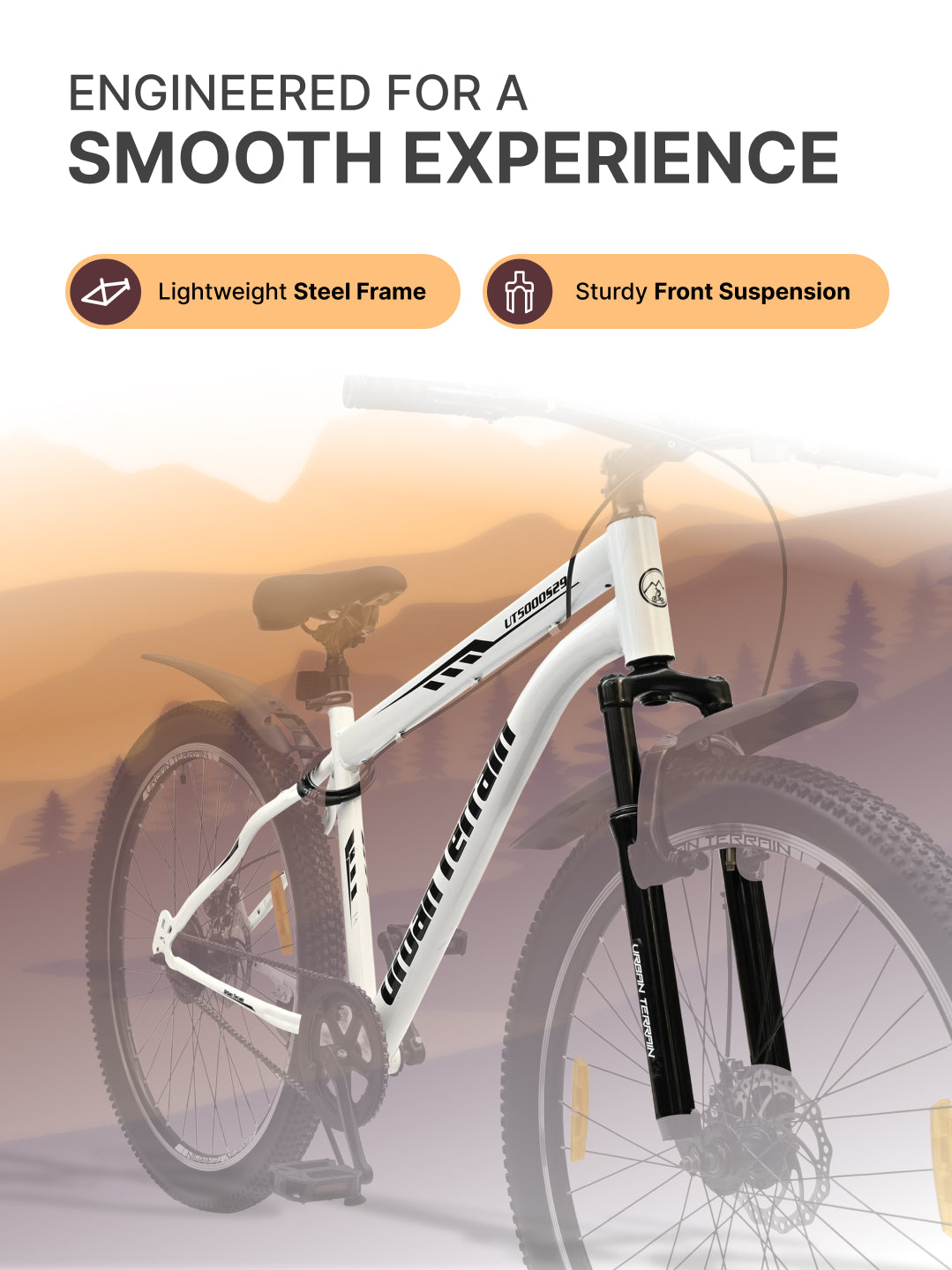 UT5000S29ACC Mountain Cycle Steel Single Speed 29 inch with Dual Disc Brakes, Front Suspension, Double Wall Alloy Rim, Bell & Lock, White