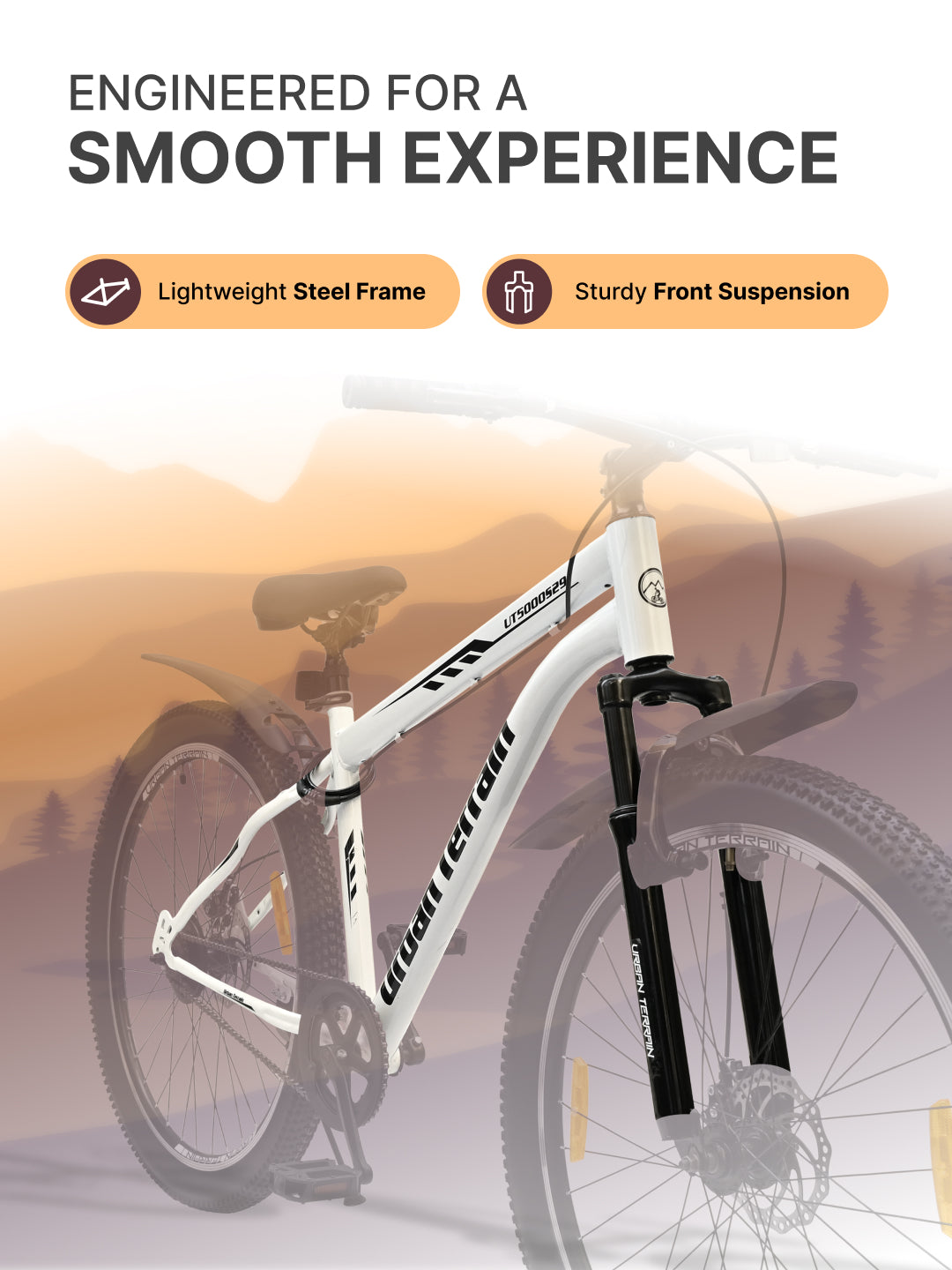 UT5000S29ACC Mountain Cycle Steel Single Speed 29 inch with Dual Disc Brakes, Front Suspension, Double Wall Alloy Rim, Bell & Lock, White