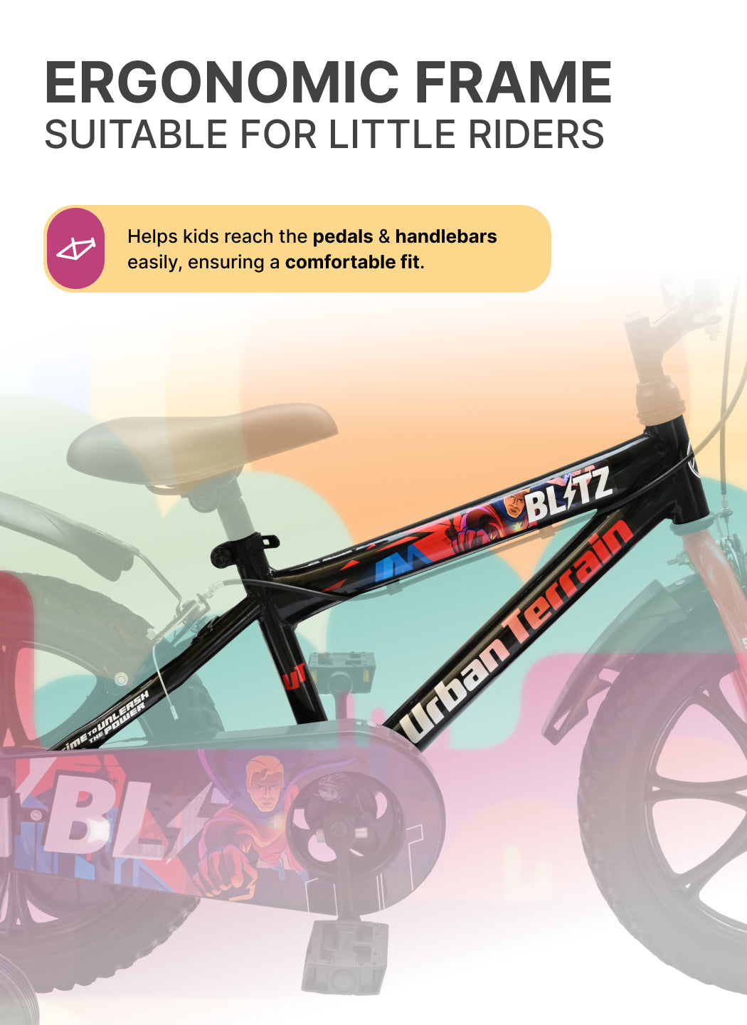 Urban Terrain Blitz Cycles 16T for Boys/Girls Kids Ages 4 to 6 Comes with Training Wheels (Black, Red)