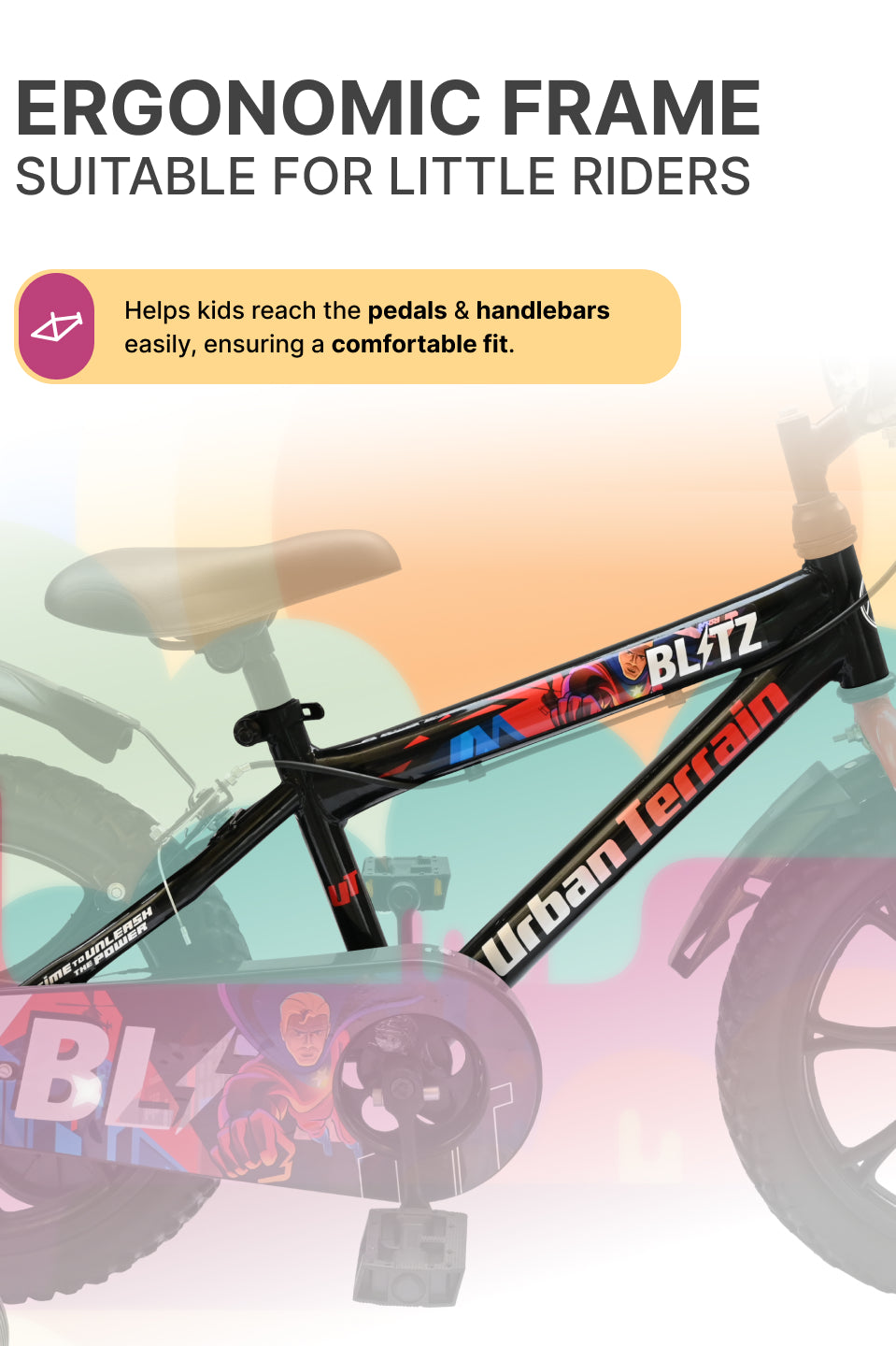 Urban Terrain Blitz Cycles 16T for Boys/Girls Kids Ages 4 to 6 Comes with Training Wheels (Black, Red)