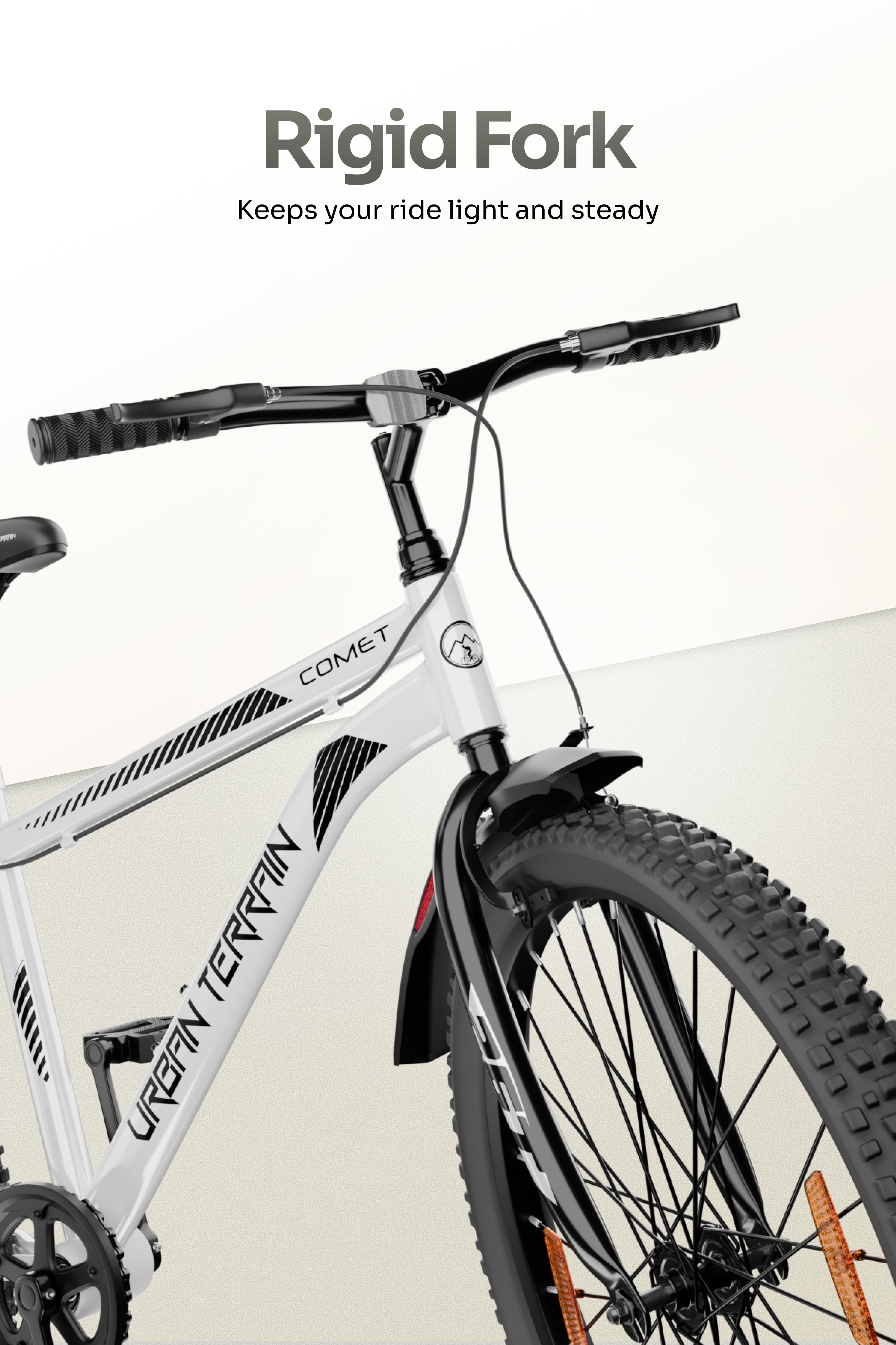 Urban Terrain Comet 26T Single Speed Steel Mountain Bike with Inbuilt Carrier (White)