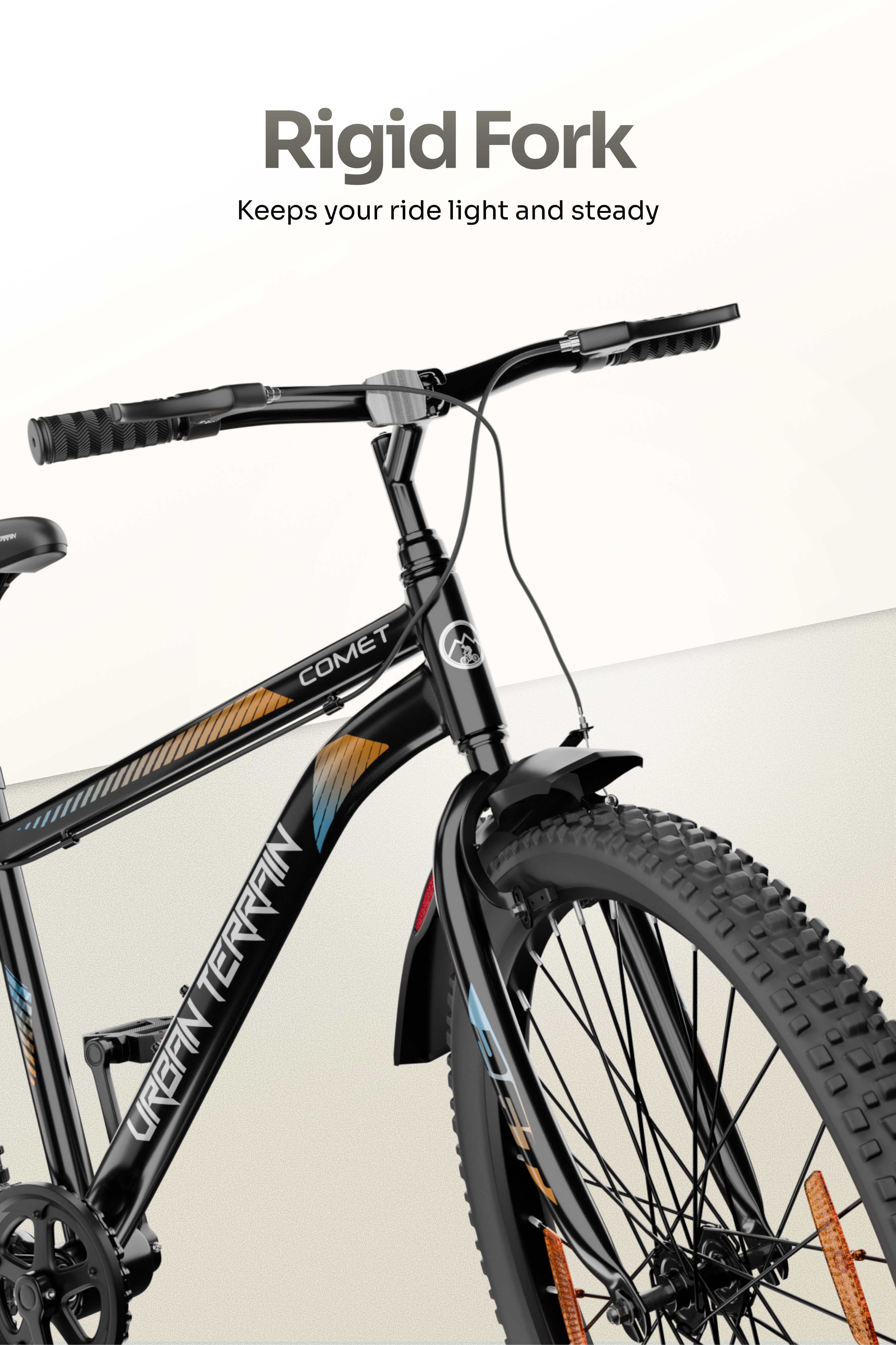 Urban Terrain Comet 26T Single Speed Steel Mountain Bike with Inbuilt Carrier (Black)