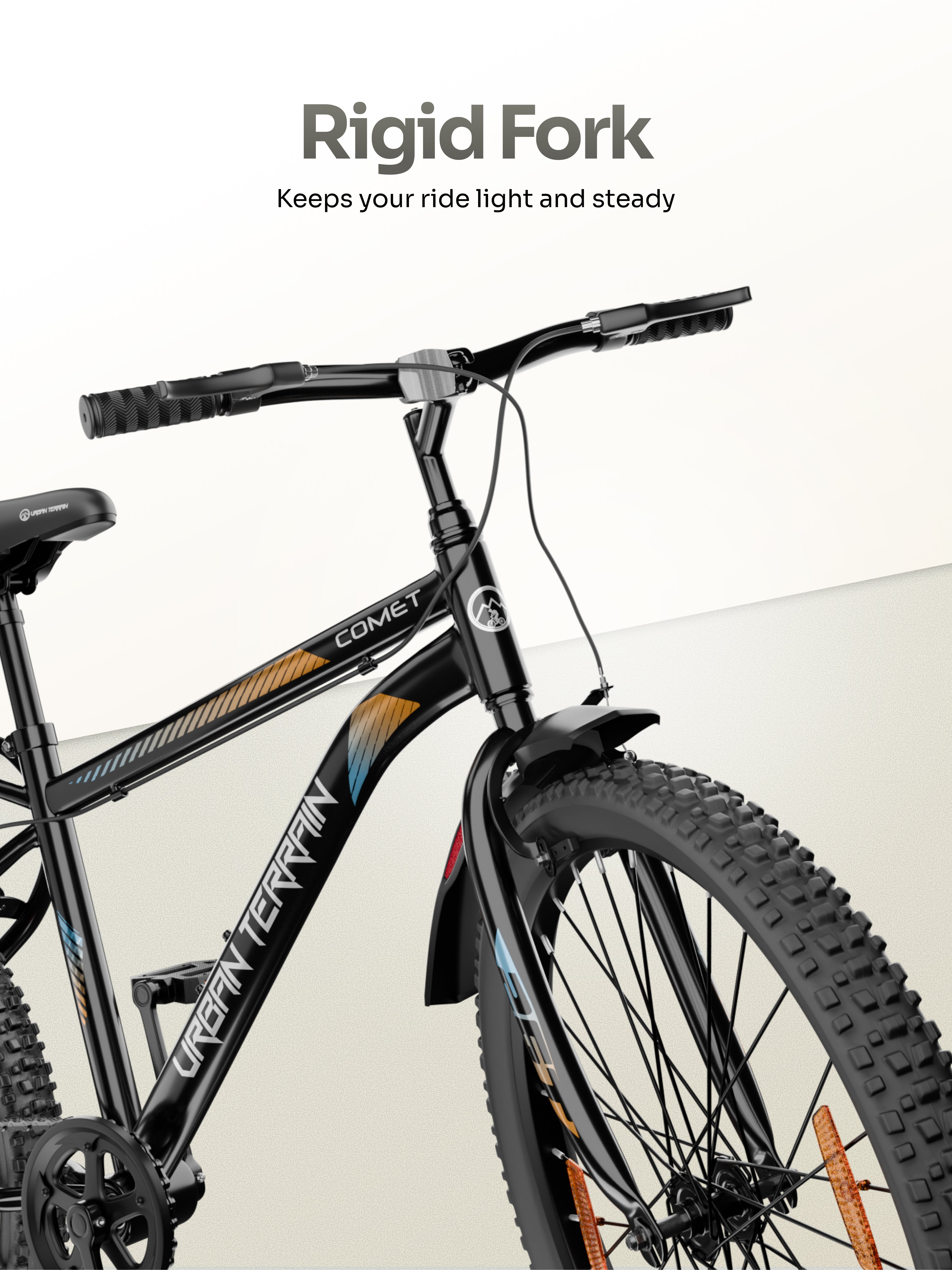 Urban Terrain Comet 26T Single Speed Steel Mountain Bike with Inbuilt Carrier (Black)