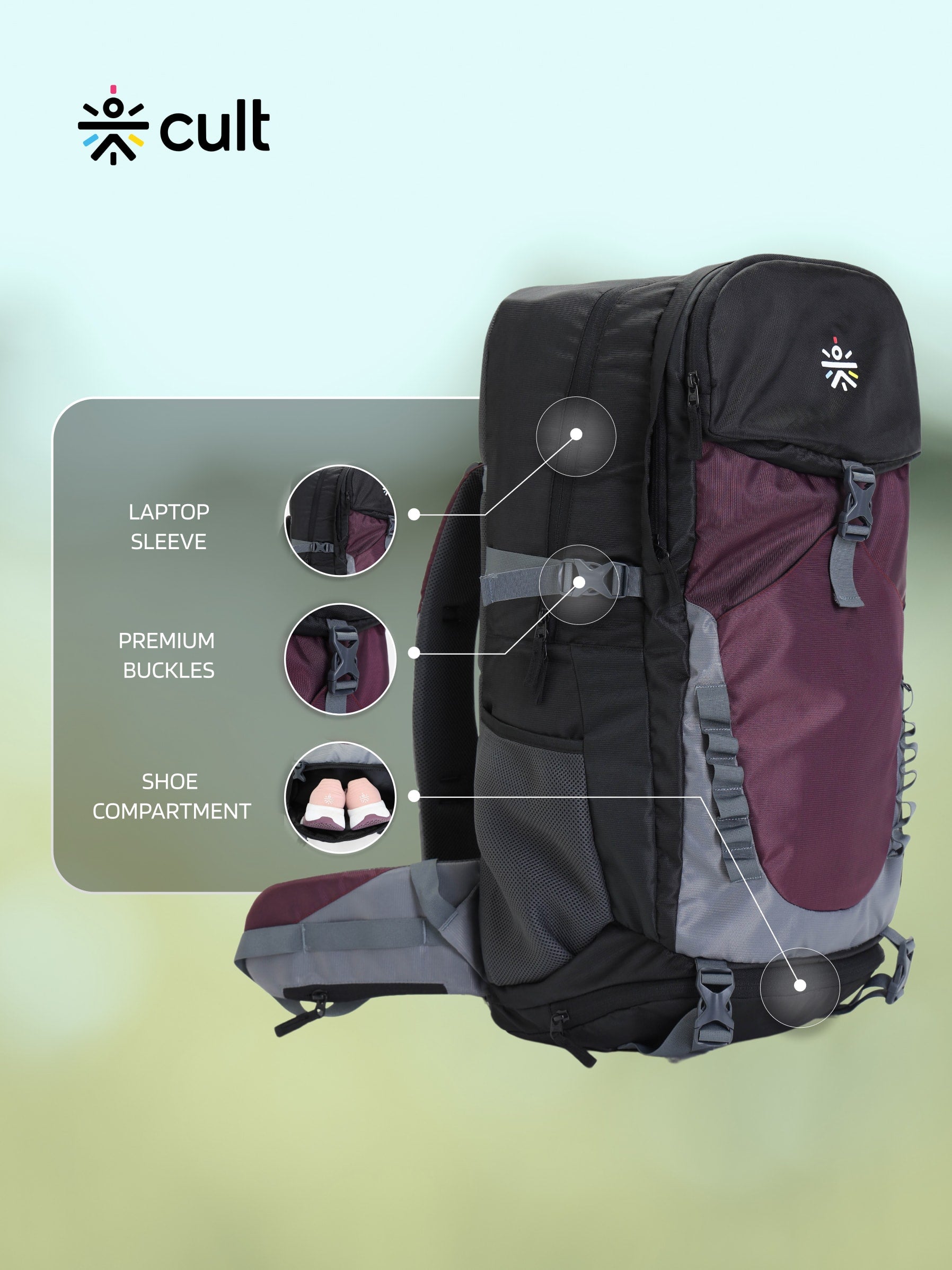 Travel Rucksack 60 L Maroon