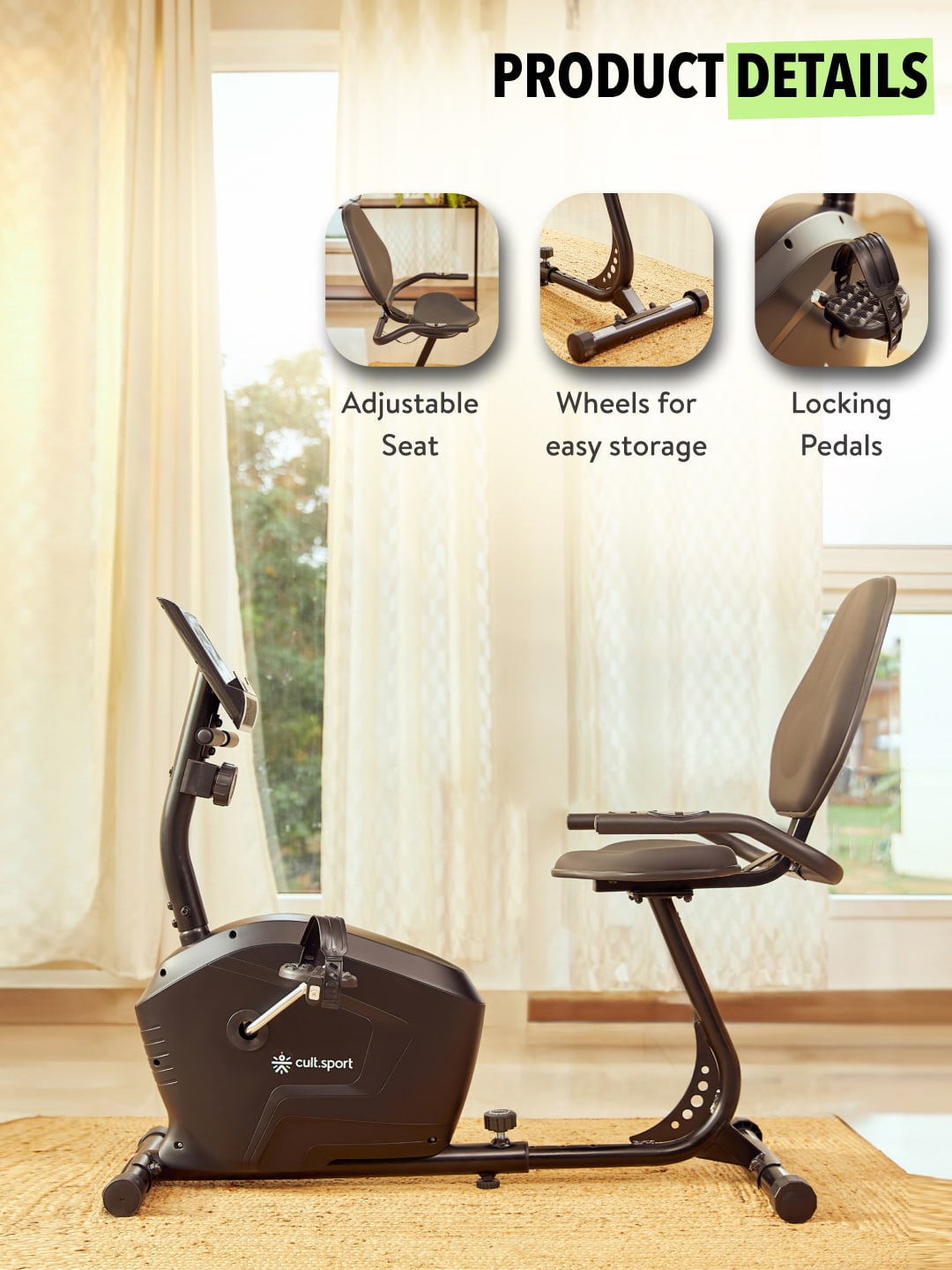 Smartbike Bali Max weight 110 kg with heart rate sensor and adjustable seat Exercise Bike Black (6 Months extended Warranty only on Cultsport.com)