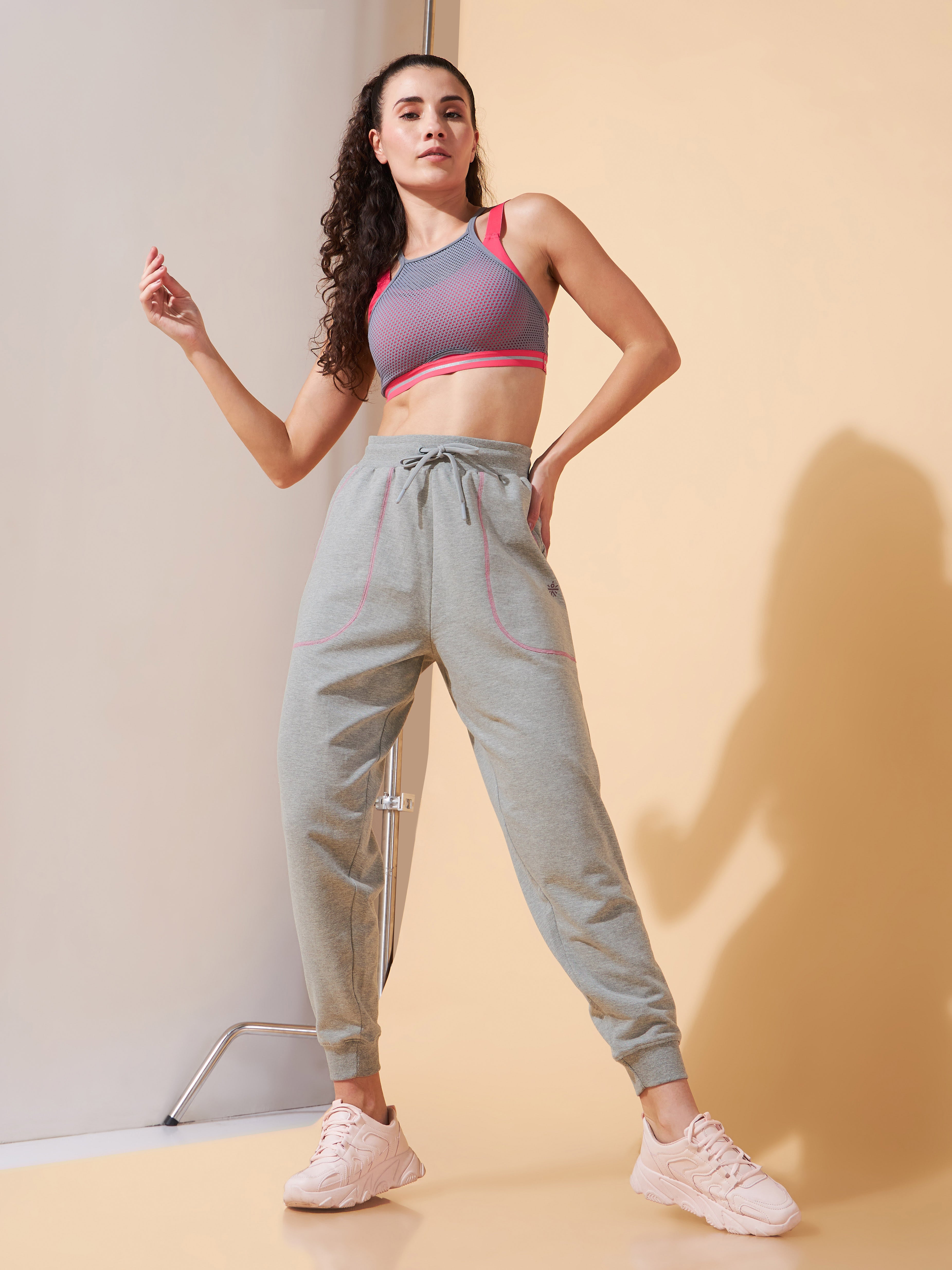 Women Grey Pop-up Thread Leisure Joggers