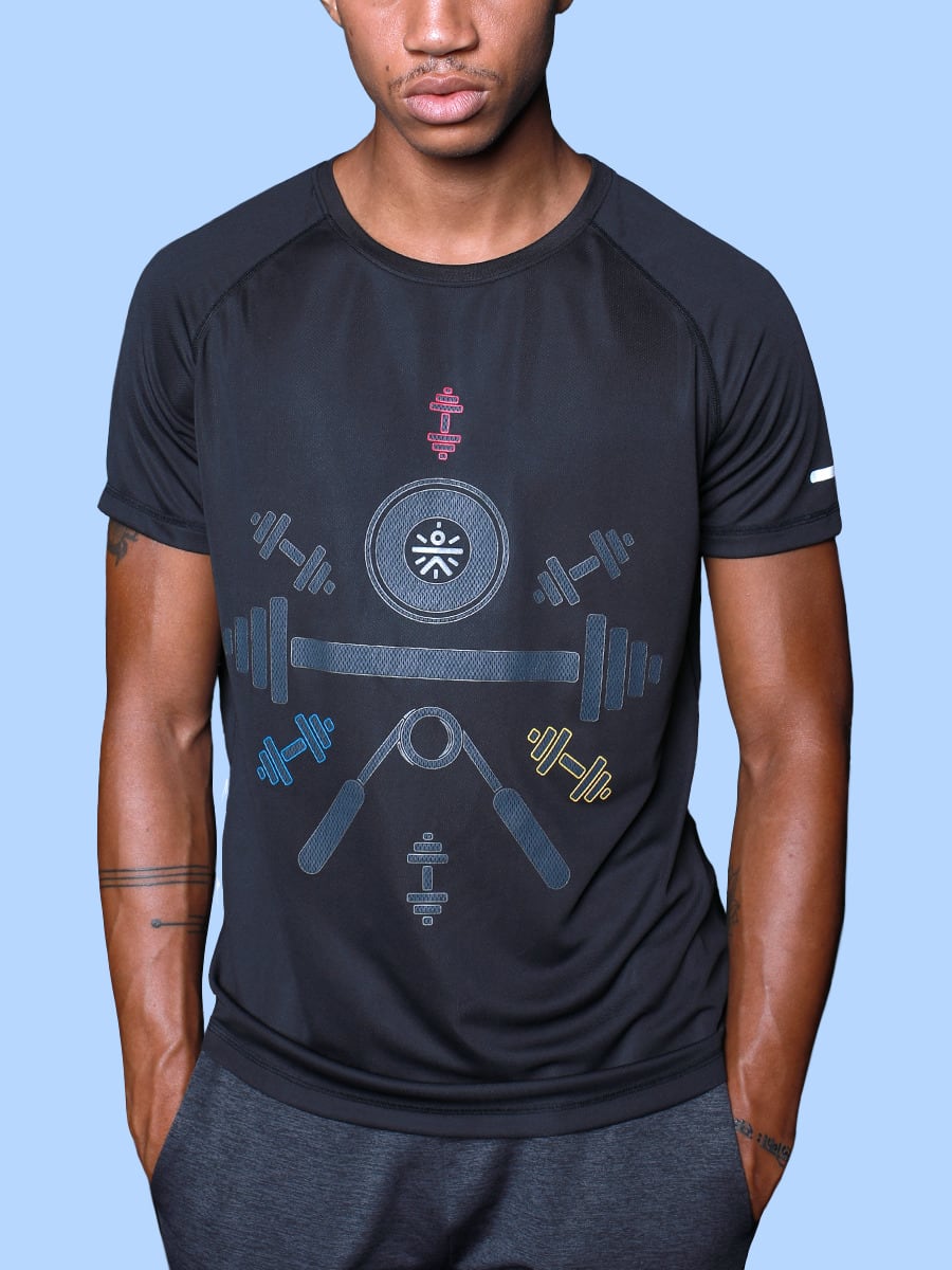 Men Black Dumbbell Training Tee