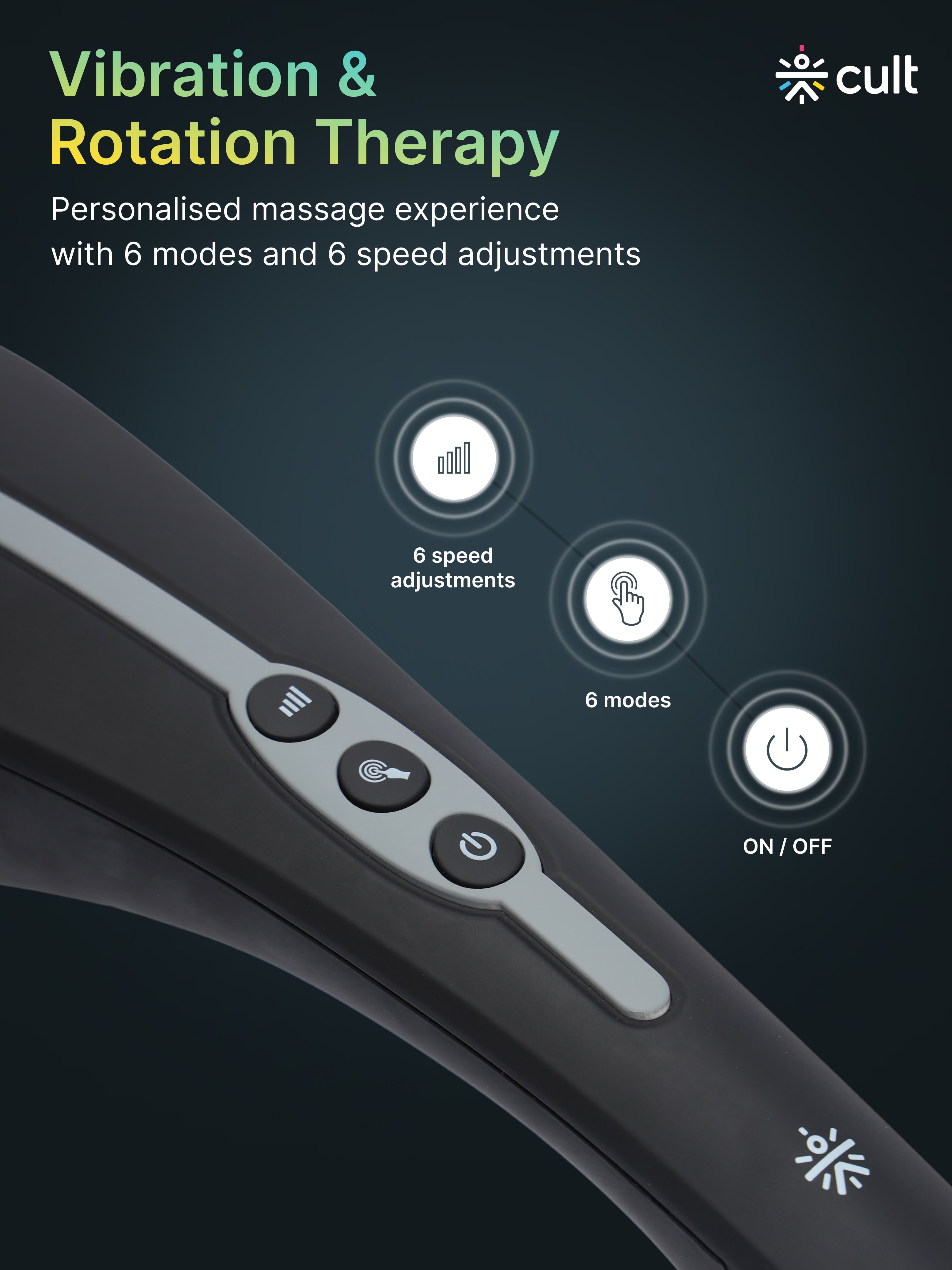Cult Flex Plus Corded Electric Handheld Full Body Massager with 4 Interchangeable Heads, 6 modes, and 6 Adjustable Speed Settings for Pain Relief and Relaxation