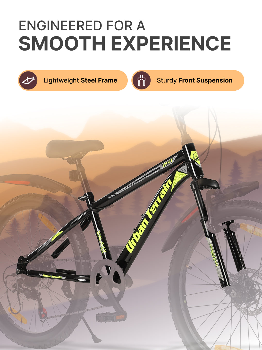 Galaxy Max Mountain Bike Steel 7 Speed Cycle 24 inch Tyre, Black With Front Suspension, Single Wall Rim and Dual Disc Brakes Ideal For 4.5 ft to 5.3 ft