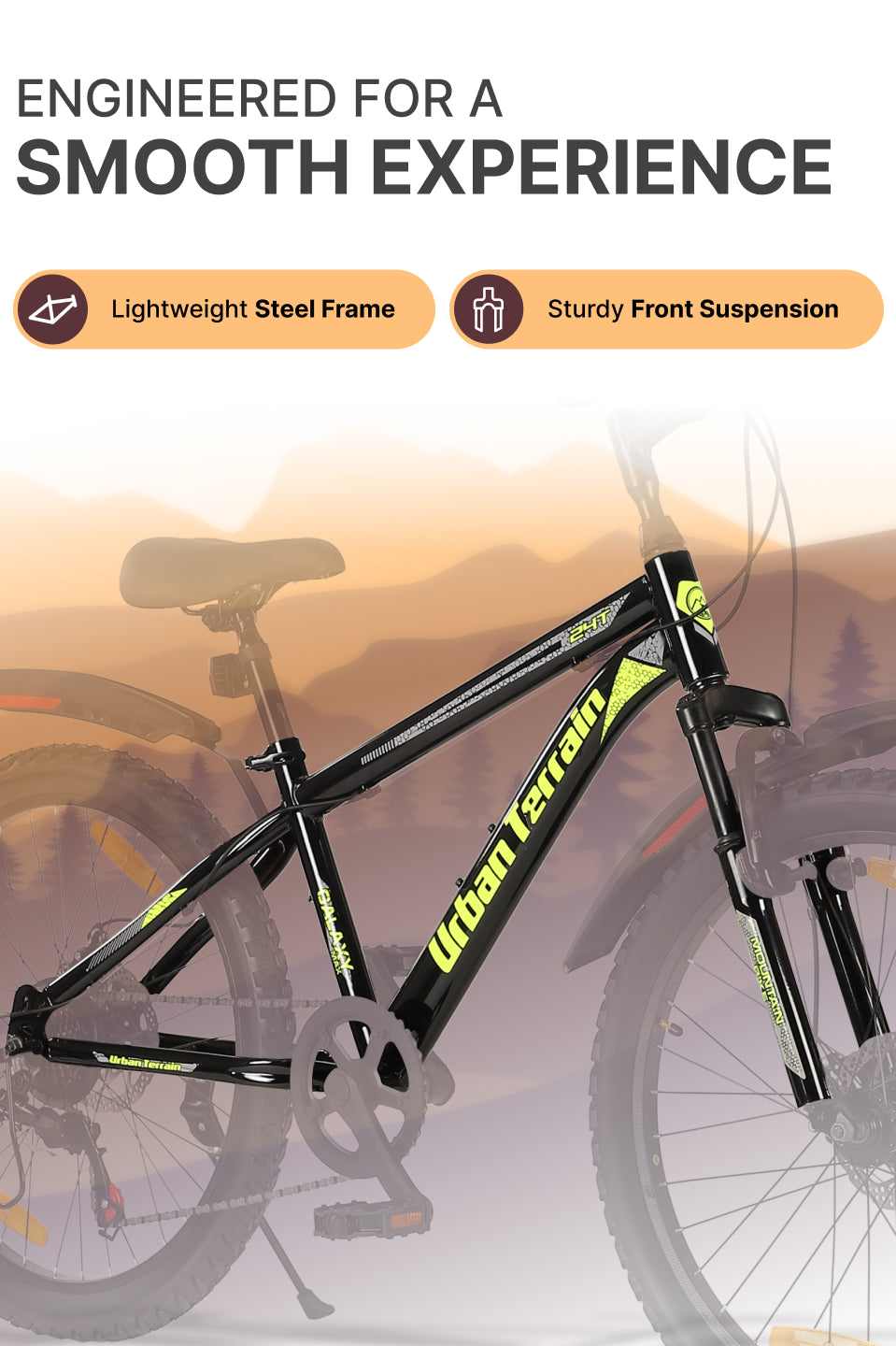 Galaxy Max Mountain Bike Steel 7 Speed Cycle 24 inch Tyre, Black With Front Suspension, Single Wall Rim and Dual Disc Brakes Ideal For 4.5 ft to 5.3 ft