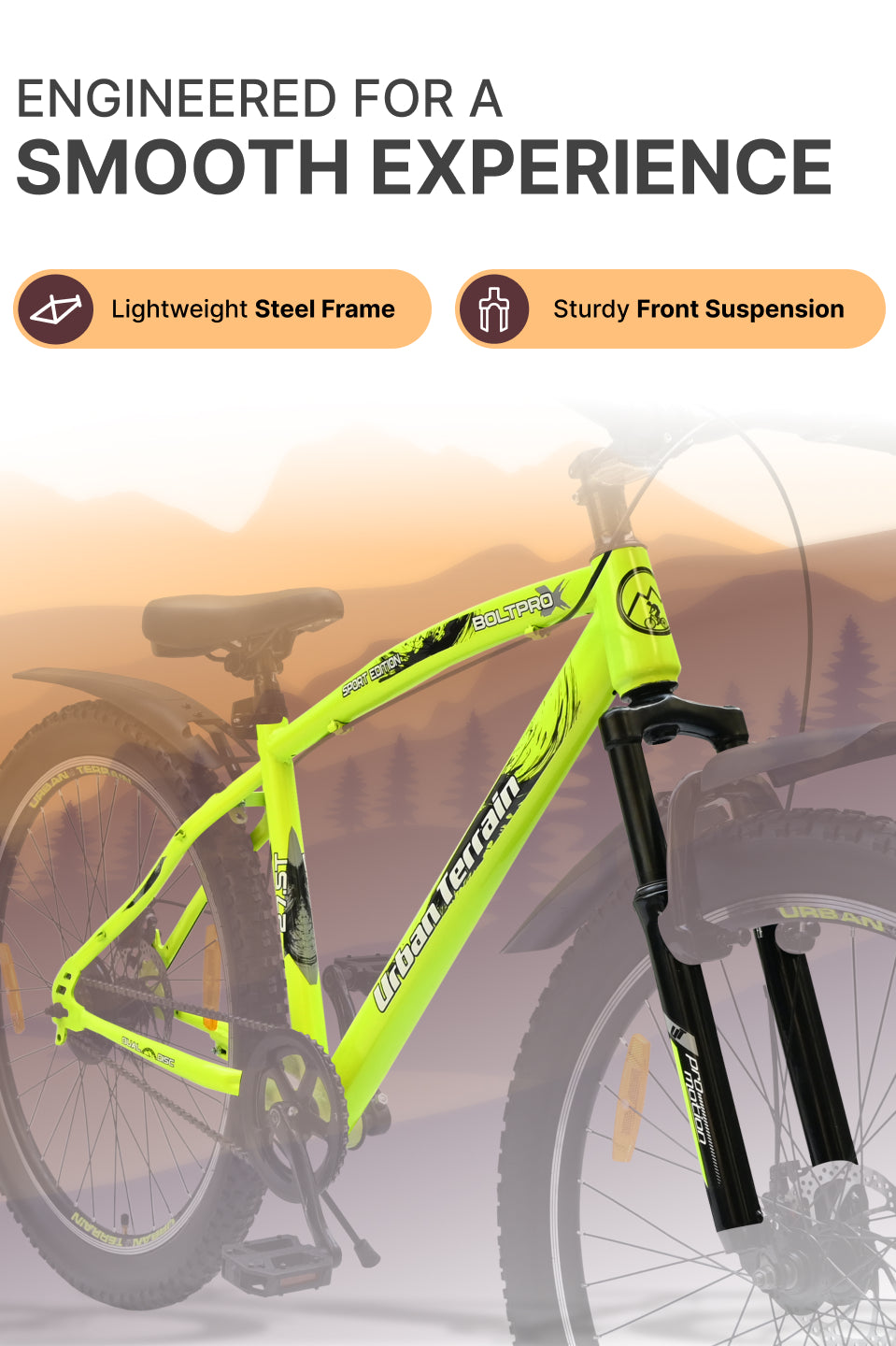 Bolt Pro Mountain Bike Steel Single Speed Cycle 27.5 inch Tyre with Dual Disc Brakes, Front Suspension, Double Wall Alloy Rim, Green