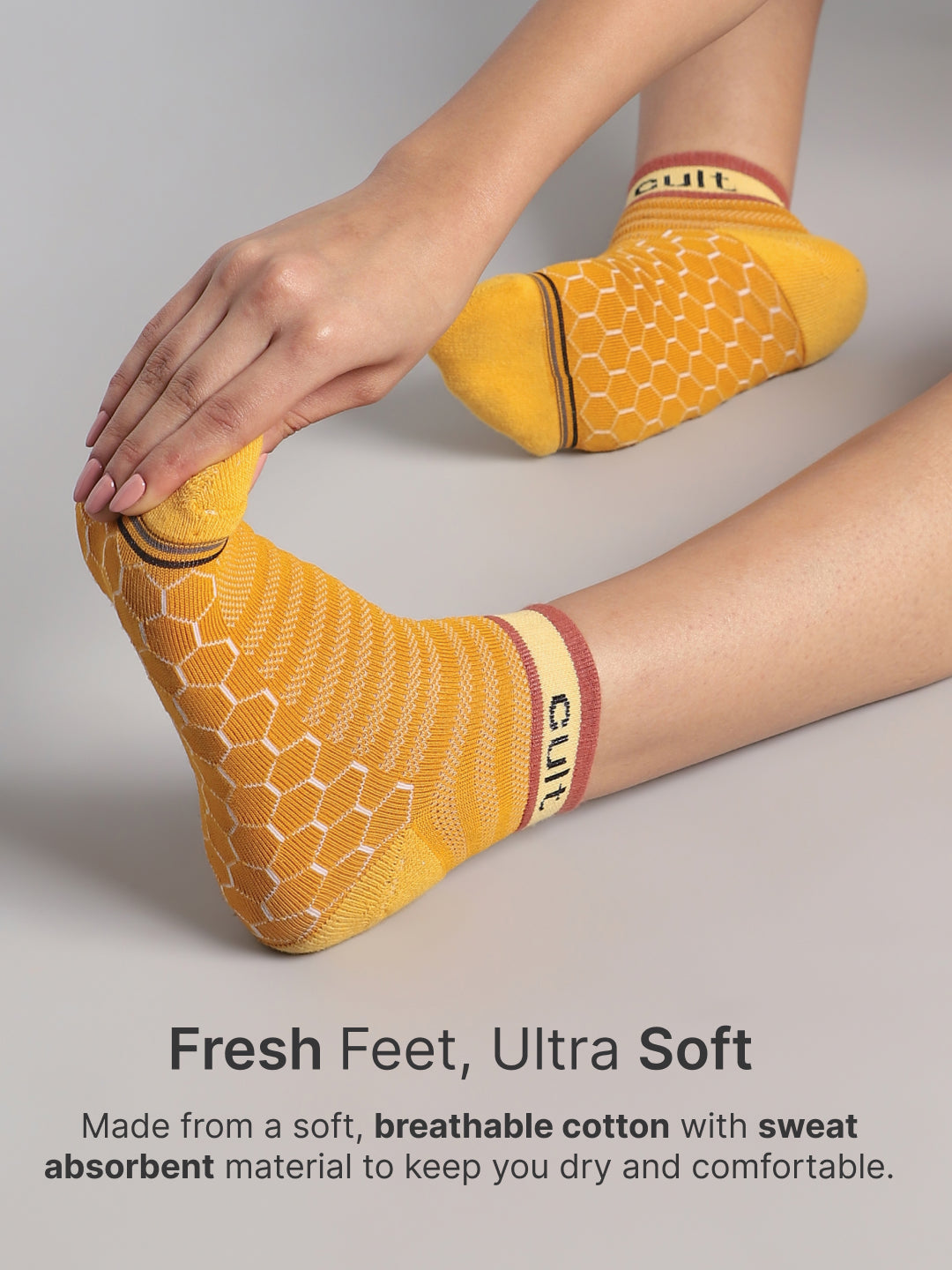 Cult Sports Ankle Length Socks Honey Comb Pattern Pack of 3-Orange, Yellow & White