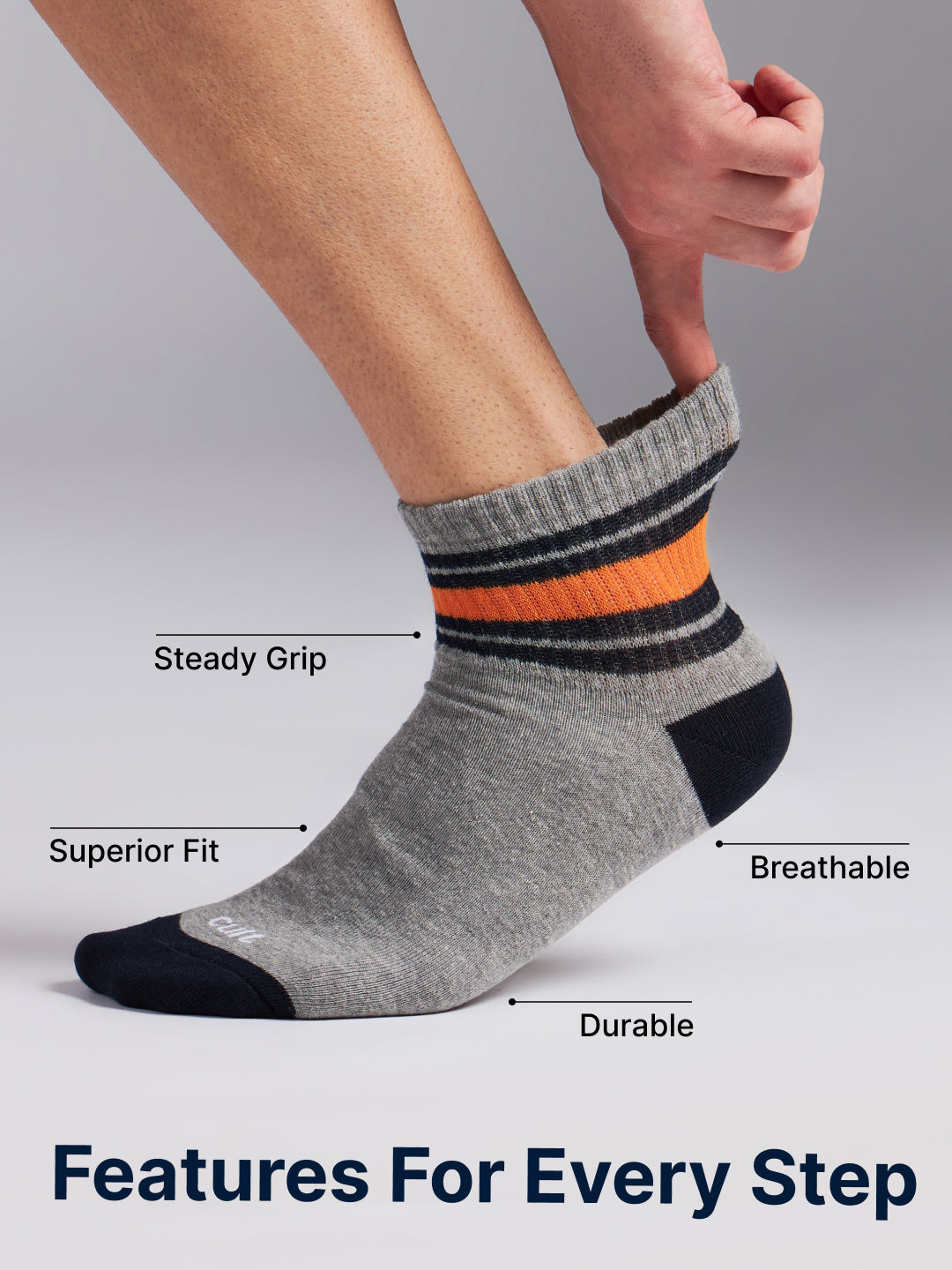 Sports Ankle Length Pack of 3 Grey Men's Cotton Socks