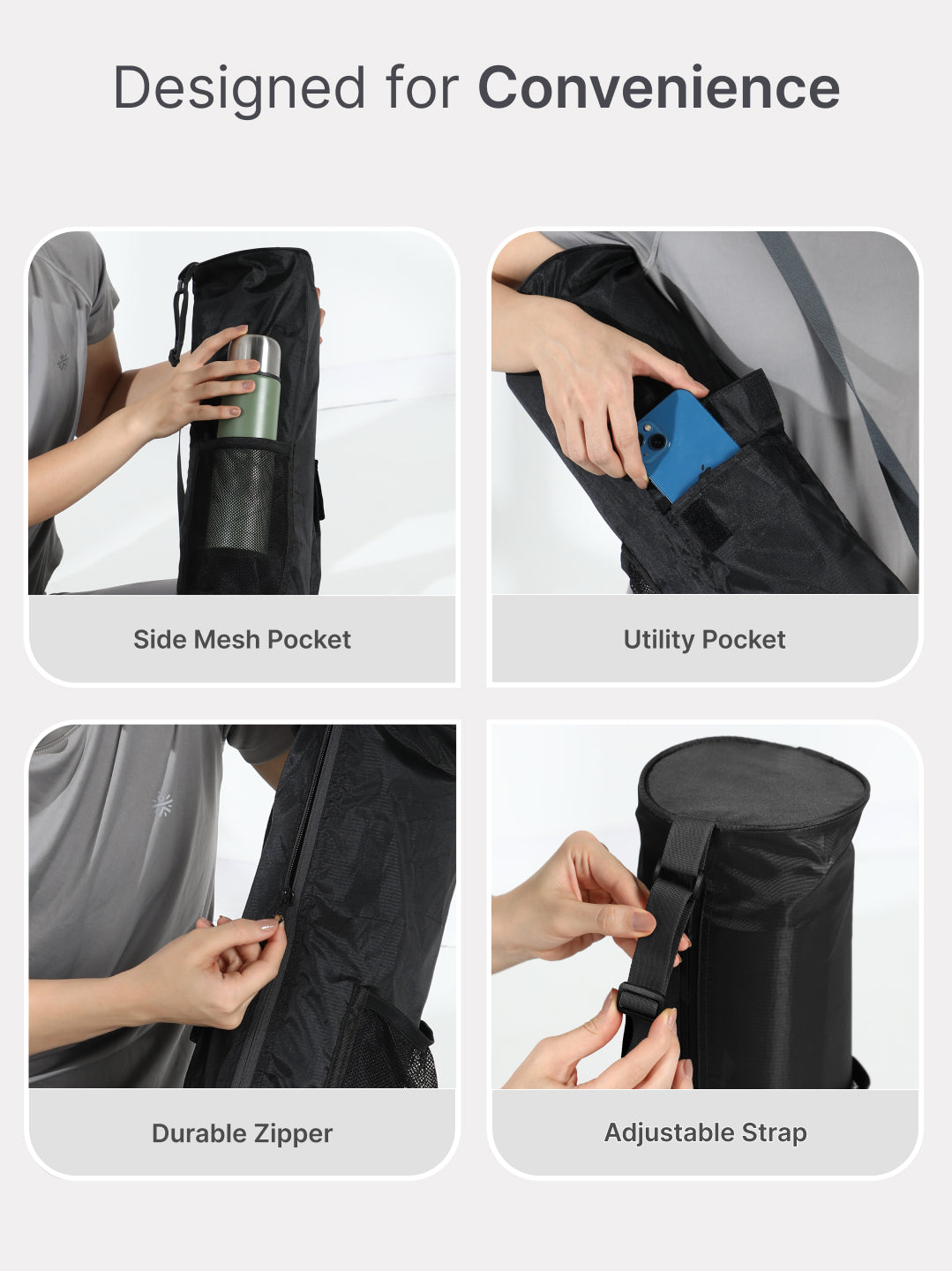 cult Yoga Mat Bag Black with Adjustable Shoulder Strap Fits Up to 6mm Mat