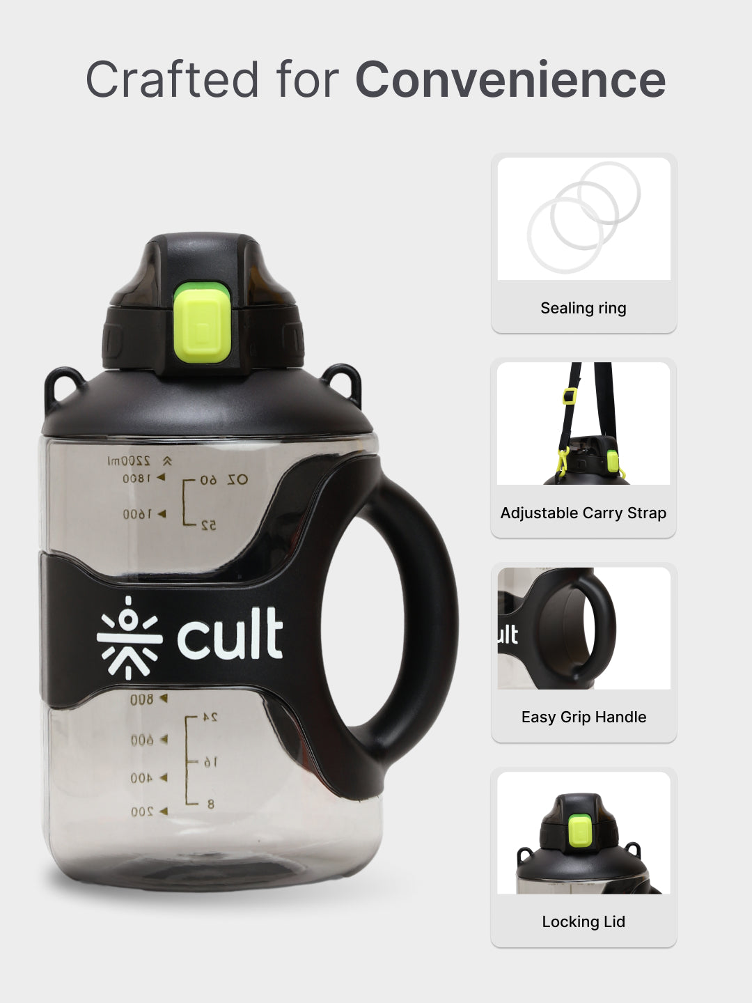 cult Gallon Bottle 2.2L Unisex Black