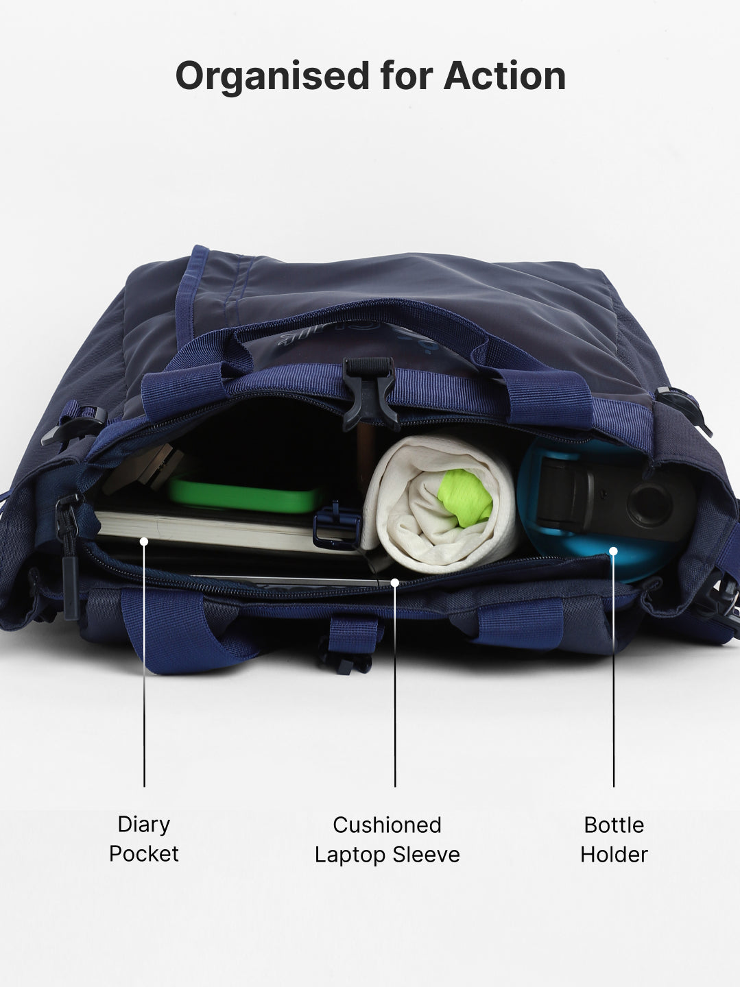 Work to Play Laptop Backpack 35L - Water-Repellent, Multi-Functional Bag with Trolley Sleeve & Shoe Cover Blue