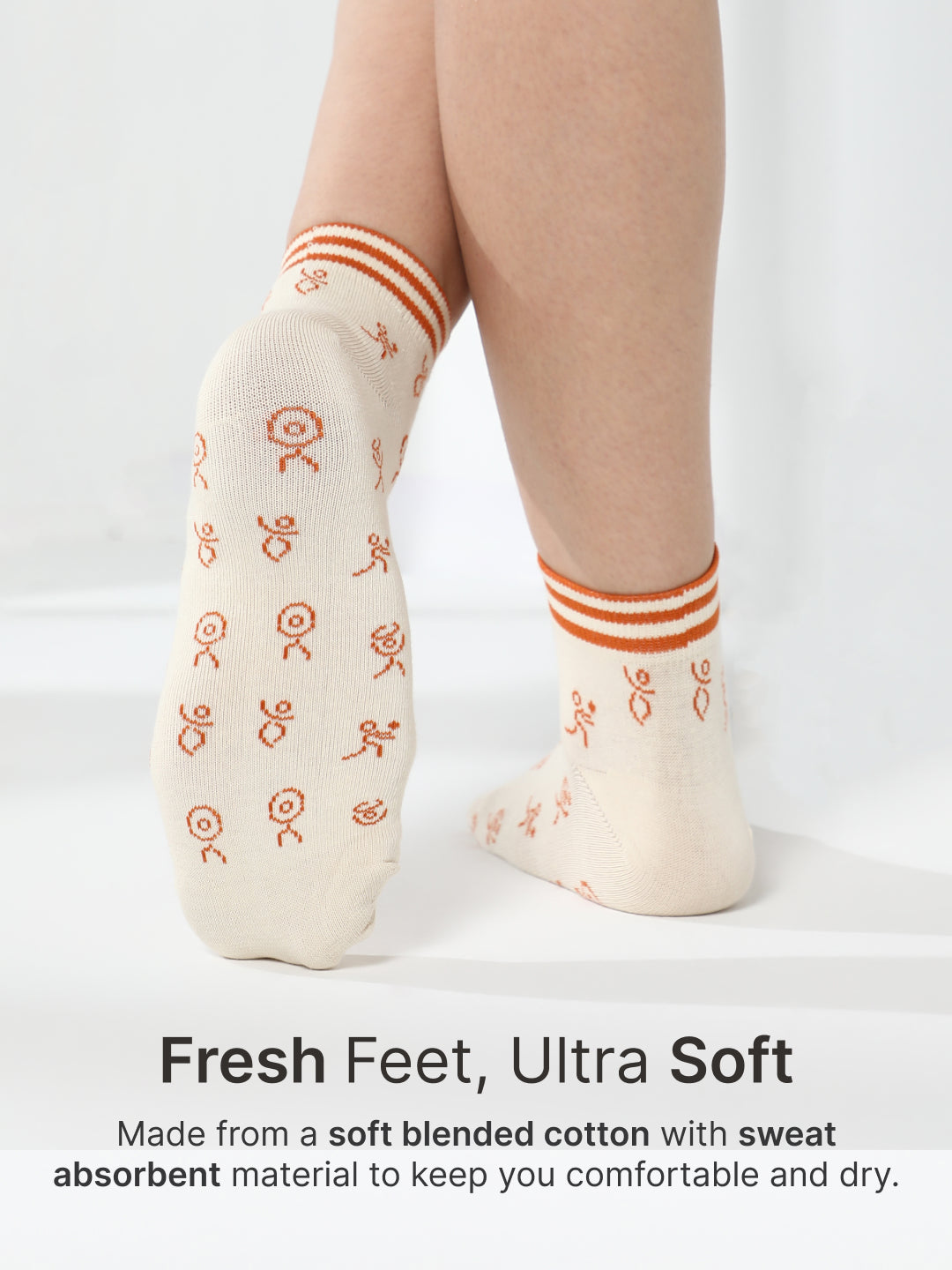 Casual Ankle Length Pack of 3 Mustard,Off White & Rust Patterned Women's Socks