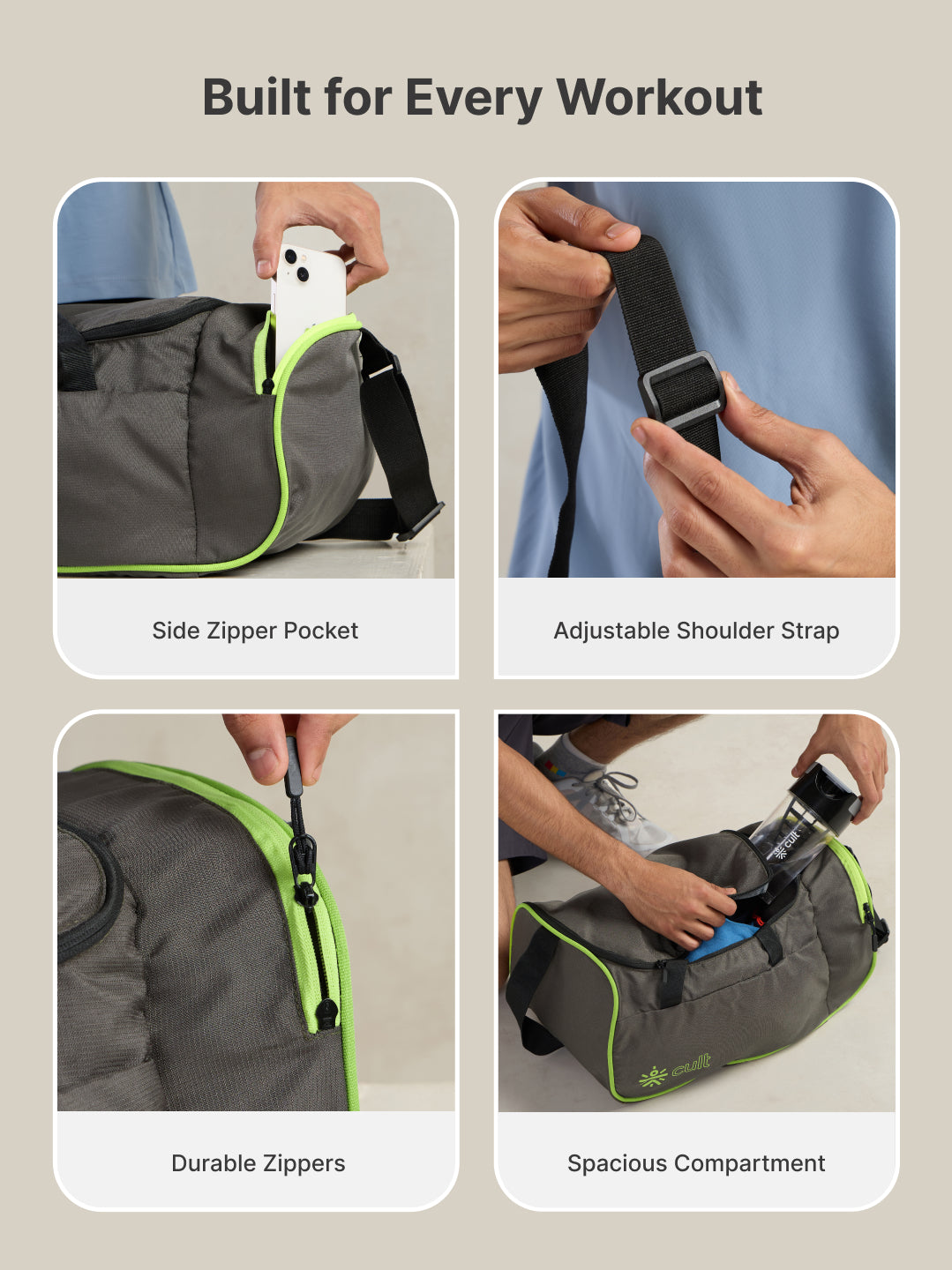 Foldable Duffle Bag 25L with Adjustable Strap Olive