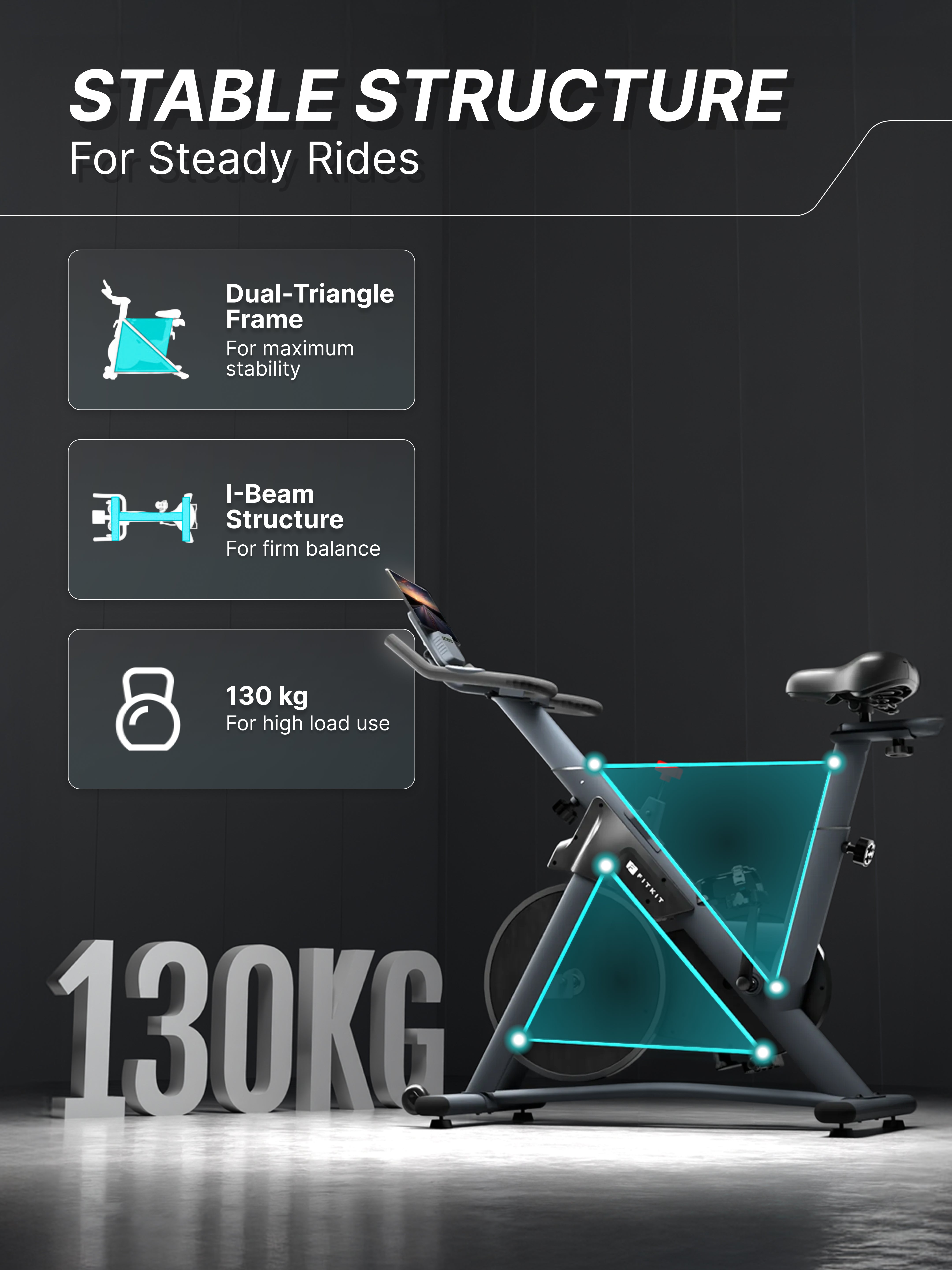 Fitkit by Cult FK7004 Premium Magnetic Spin Bike | 130kg Support | Stepless Resistance & 8kg Flywheel | LCD Display with Heart-Rate Tracking | Tablet Holder | Smooth & Silent Ride for Home Fitness