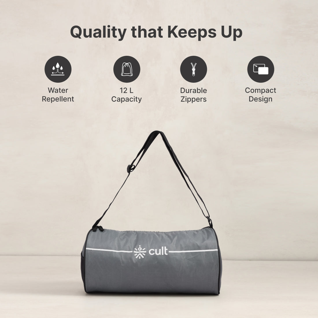 Cult Gym Bag 12L Grey with Black Shaker Bottle 550ml Black