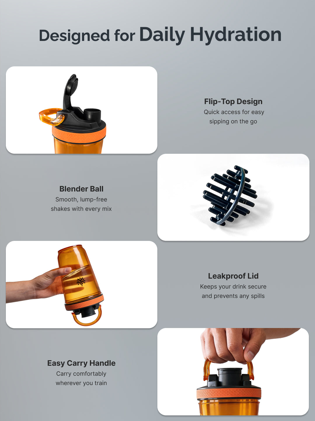CULT FrostBlend Shaker Bottle 500 ml, Durable Leak-Proof Multipurpose Shaker for Fitness & Supplements Orange