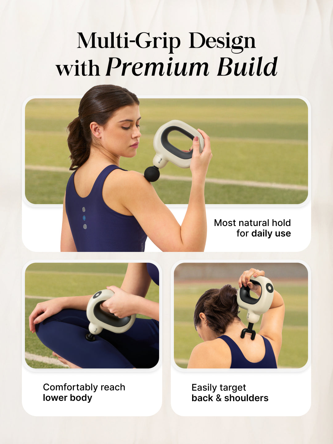 Cult Halo Premium Full Body Gun Massager with Multi-Grip Handle, 5 Massage Heads & 6 Adjustable Speeds, 3 hour battery, Cream