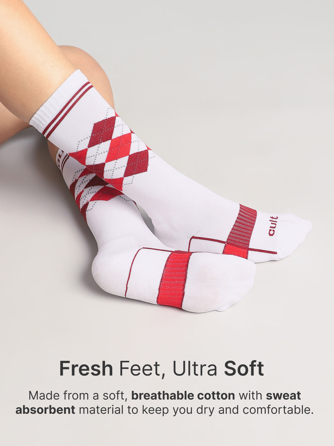 Cult Football/Soccer Patterned Men's Terry Cotton Socks Pack of 2-White & Maroon