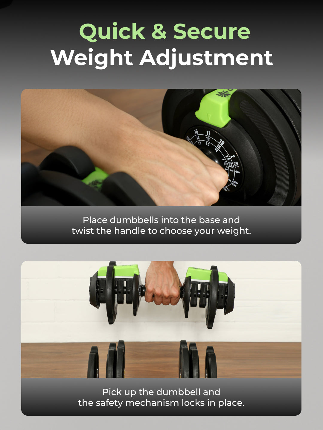 Cult 3in1 Adjustable Dumbbell (1.5-18kg), Kettlebell (1-10kg), Barbell (2-19kg) | All-in-One Compact Home Gym Equipment - Black